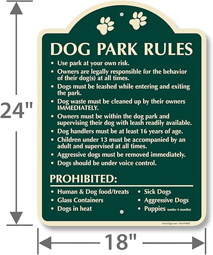 Miniatura 4 de SmartSign Cartel de diseño "Dog Park Rules - Use At Your Own Risk, Owners Legally Responsible …", 18" x 24", compuesto de aluminio de 120 mil (ACM)