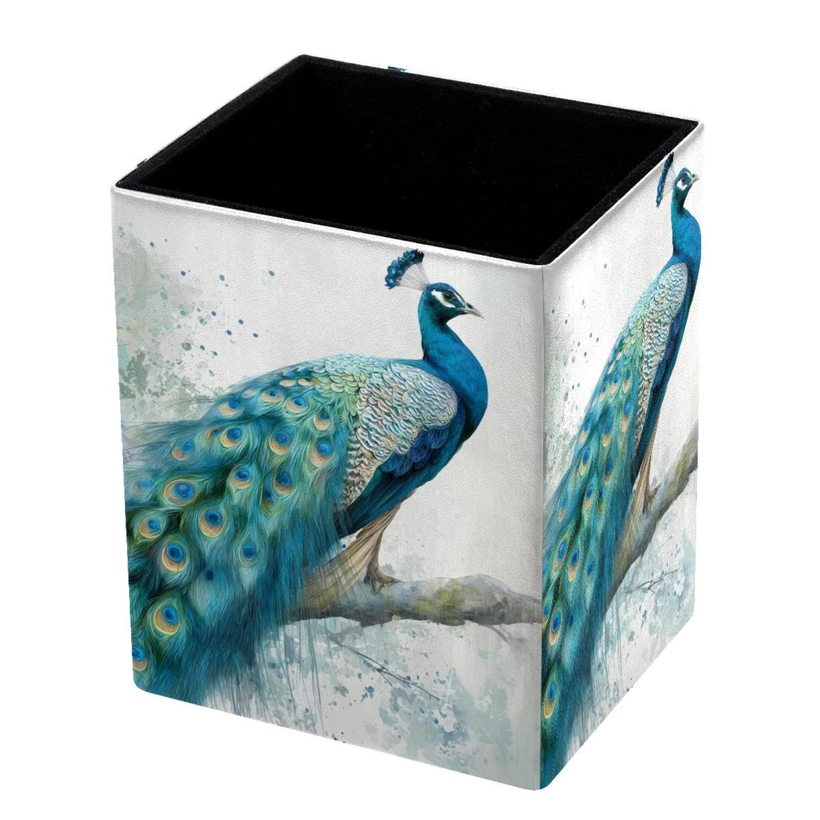 VAPOKF Pencil Holders for Desk, Peacock Printed Pen Holders Pen Pot Makeup Brushes Storage Desktop Stationery Supplies Organiser for Home Office