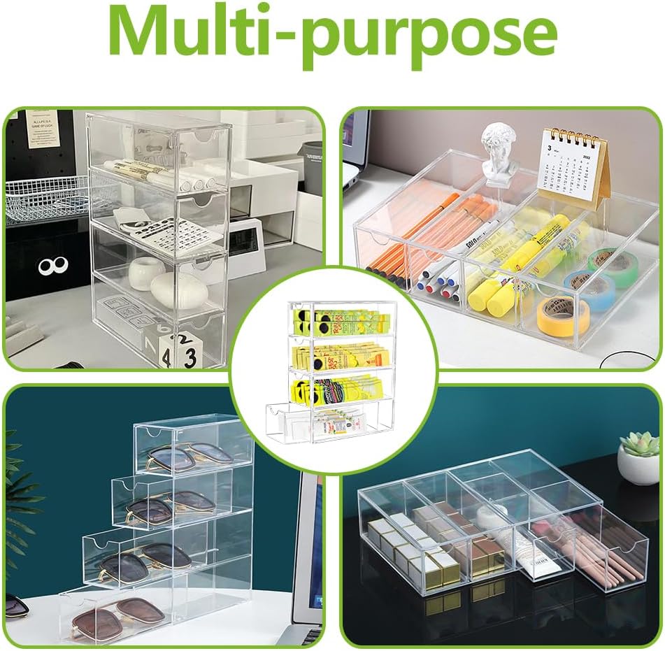 2 Pack Drink Packet Organizer, Acrylic Drink Mix Holder with 4 Clear Drawers Water Flavor Packets Container for Kitchen Pantry Home Organization (2 Pack)