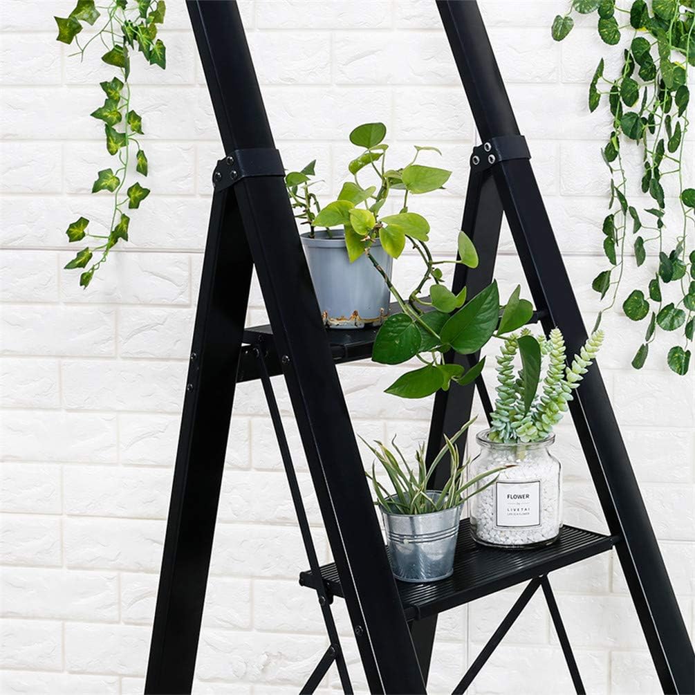 BAOYOUNI 4 Step Ladder Lightweight Folding Aluminum Step Stool Heavy Duty Stepladders 298lbs with Safety Handle and Anti-Slip Wide Pedal for Household, Office, Garage, Painting - Black