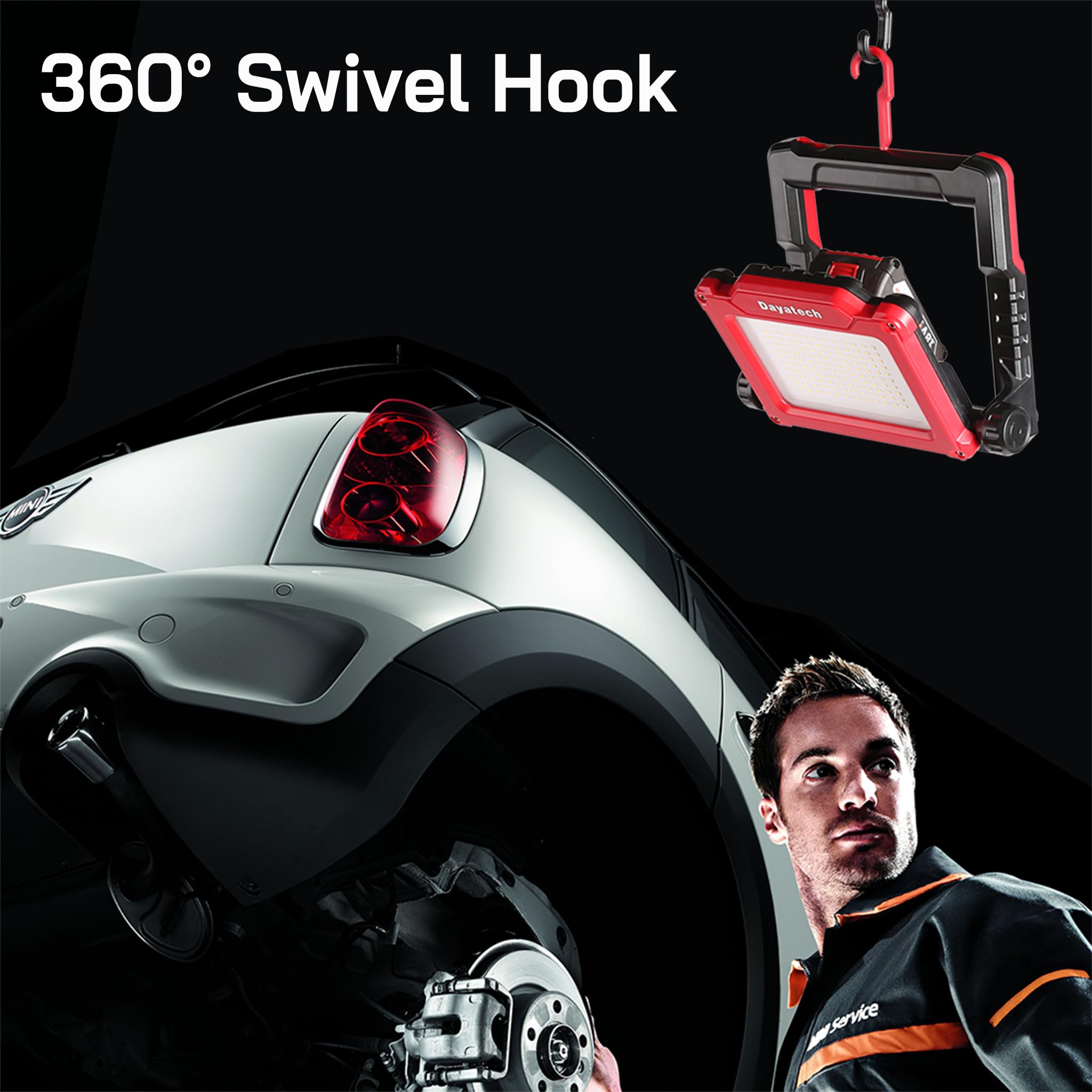 Luz de trabajo LED inalámbrica compatible con batería Dewalt y Milwaukee de 18-20 V, 4000 lm 25 W, sin parpadeo, brillo ajustable, base plegable con imanes (batería/cargador no incluido)