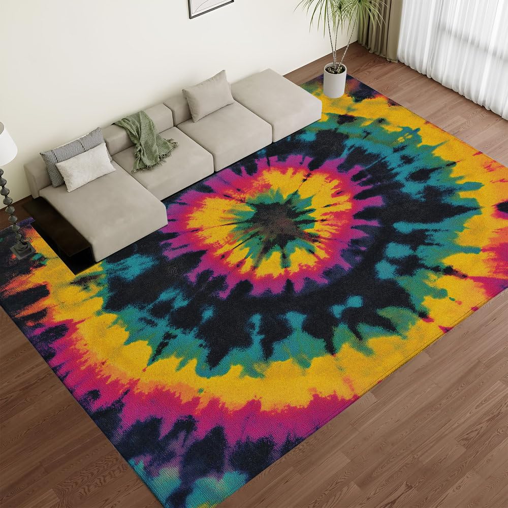 Tapis à motif abstrait avec texture épaisse et colorée pour salon moderne