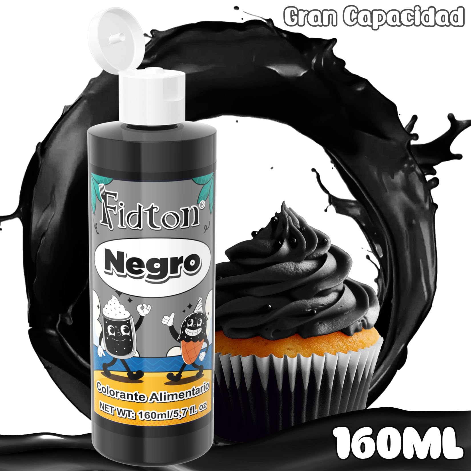 Colorante Alimentario Negro 160 ml - Altamente Concentrado para Decoración de Pasteles, Fondant y Macarrone
