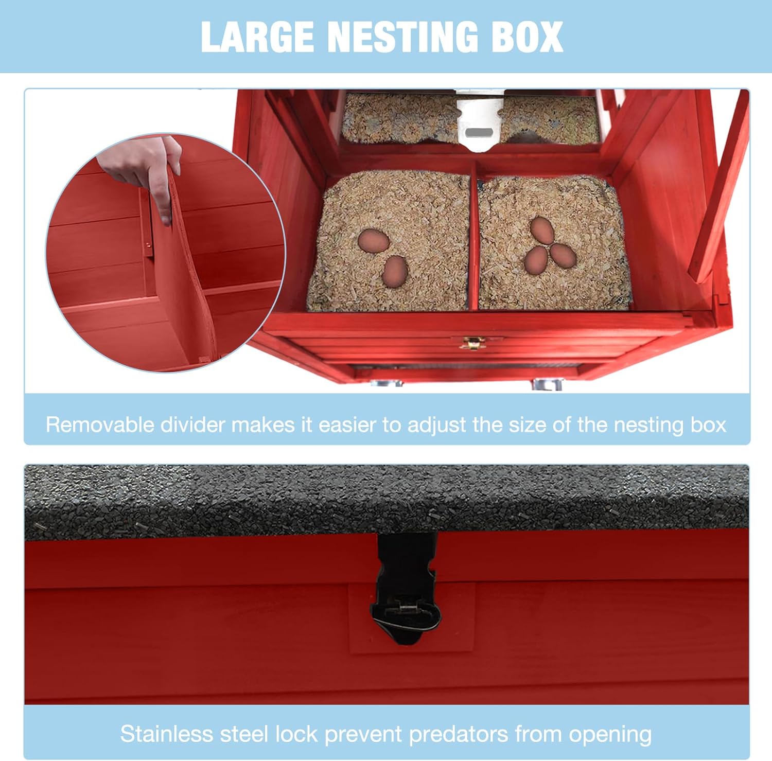Large Chicken Coop with Run and Wheels, Wooden Hen House with Nesting Box and Waterproof Roof, Poultry Cage with Leakproof Tray, Rabbit Hutch, Bunny Cage Outdoor, Chicken Tractor for 4 Chickens (Red)