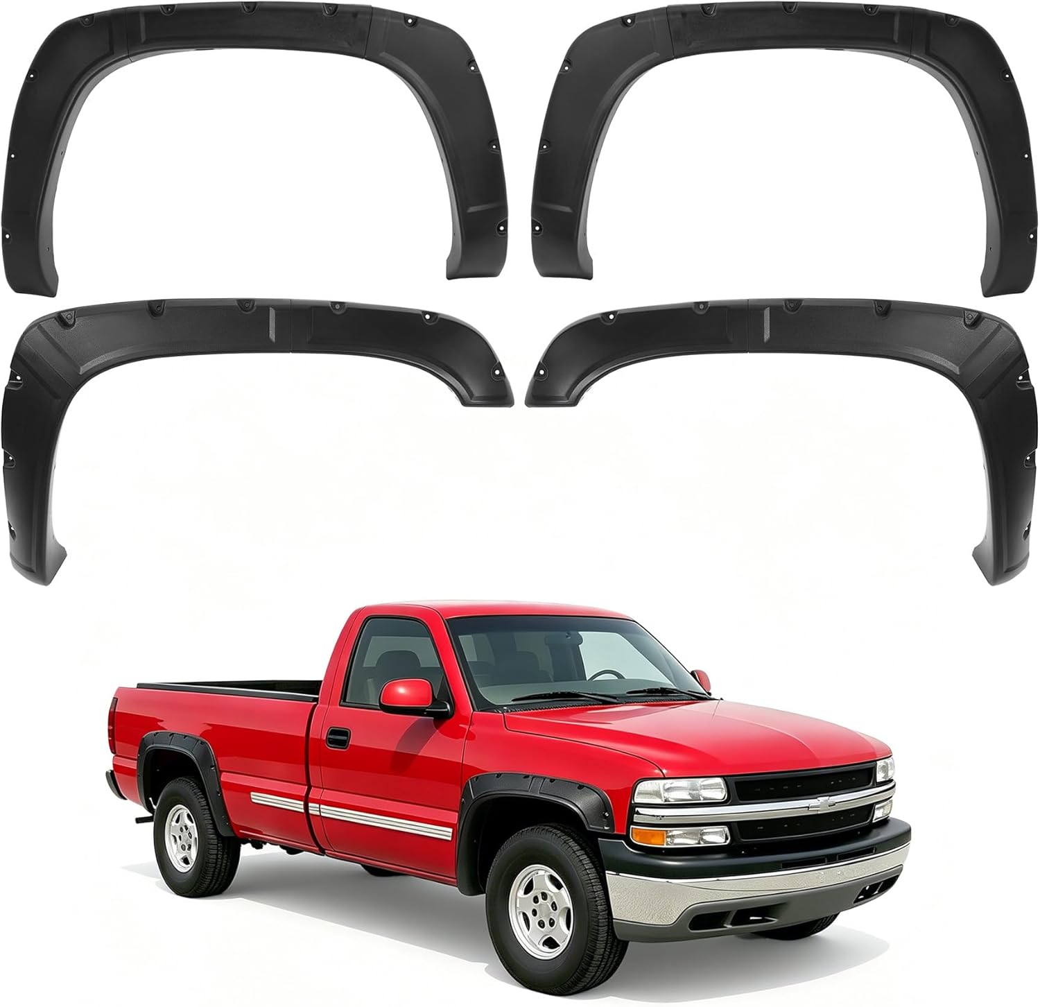 ALMULOO 78.0" / 96.0" Truck Bed Fender Flares Compatible with 1999-2007 Chevrolet Silverado 1999-2006 GMC Sierra 1500/2500/3500HD 4PCS Fender Trim Black Textured Plastic(PP)