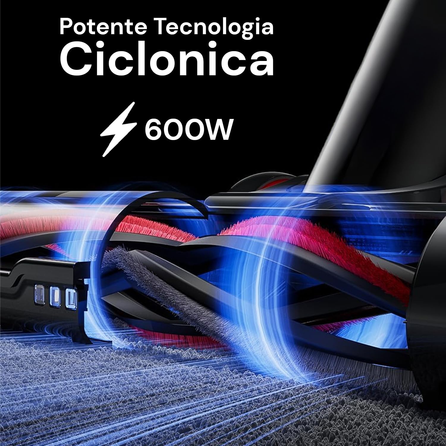 Wintem - Scopa Elettrica Ciclonica 600W con Filtro HEPA, Tubo Allungabile e Accessori per Fessure e Tessuti, Ideale per aspirare Auto e Pavimenti, Leggera e Senza Sacchetto