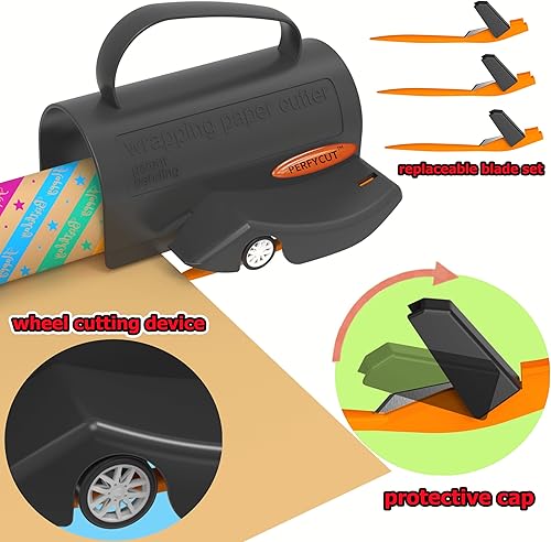 Miniatura 6 de Cortador de papel de regalo con 3 juegos de cuchillas reemplazables para papel de regalo de cumpleaños, cortador de rollo de papel de regalo y