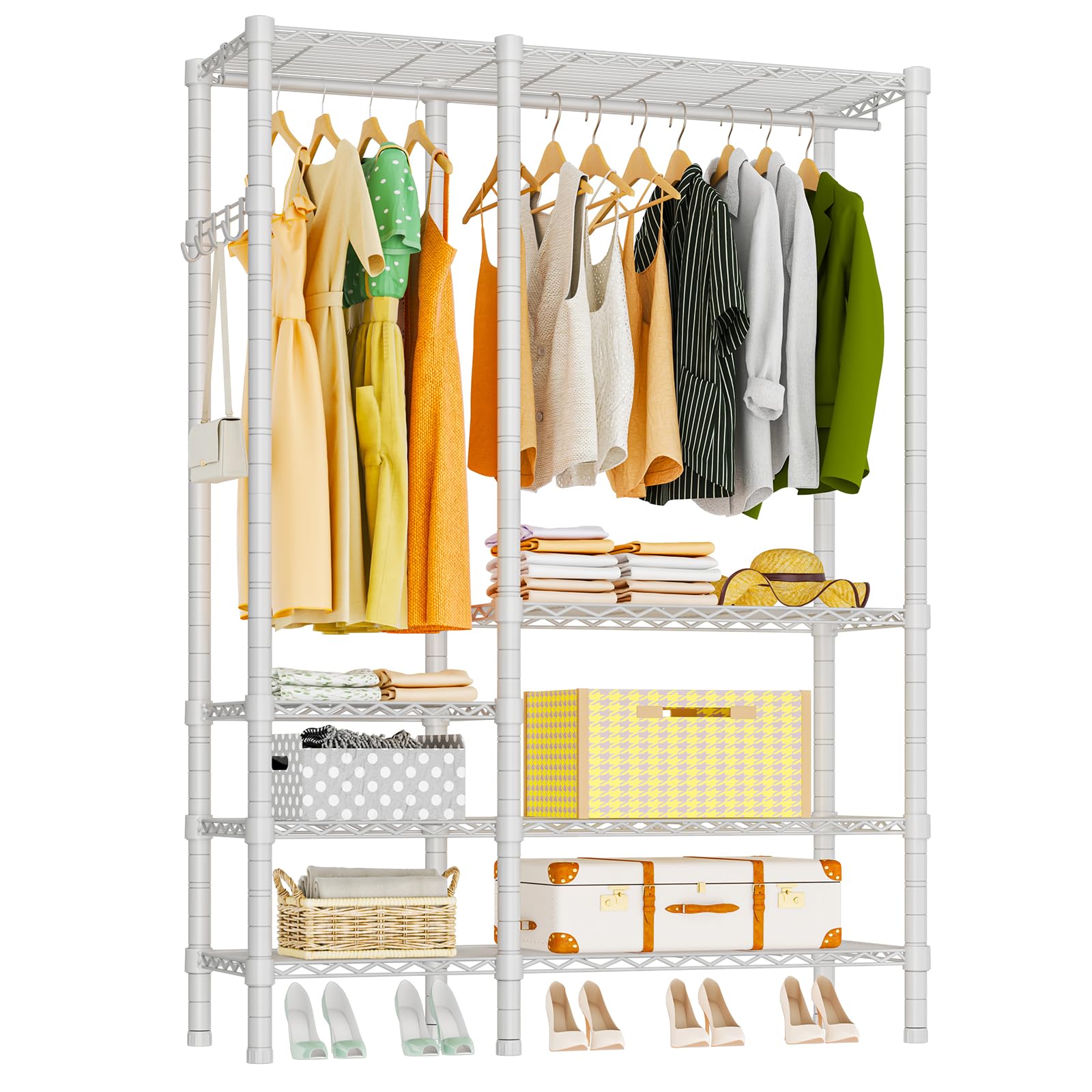 Perchero de metal resistente para colgar ropa, estantería de alambre ajustable de 4 niveles, 44.9 pulgadas de largo x 16.5 pulgadas de ancho x 76.8 pulgadas de alto, carga máxima de 850