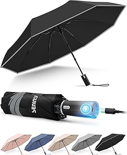 Seniny Electric Travel Umbrella with Intelligent Open Close, Rechargeable Umbrellas for Rain Windproof, Automatic Portable & Compact Umbrella with Reflective Stripe