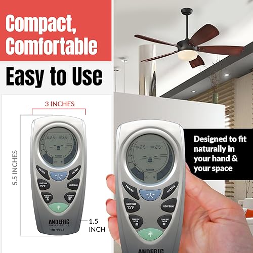 Miniatura 4 de Anderic UC7087T con llave de temporizador de ventilador para ventiladores de techo Hampton Bay - FCCID: CHQ7087T - RR7087T - Plata