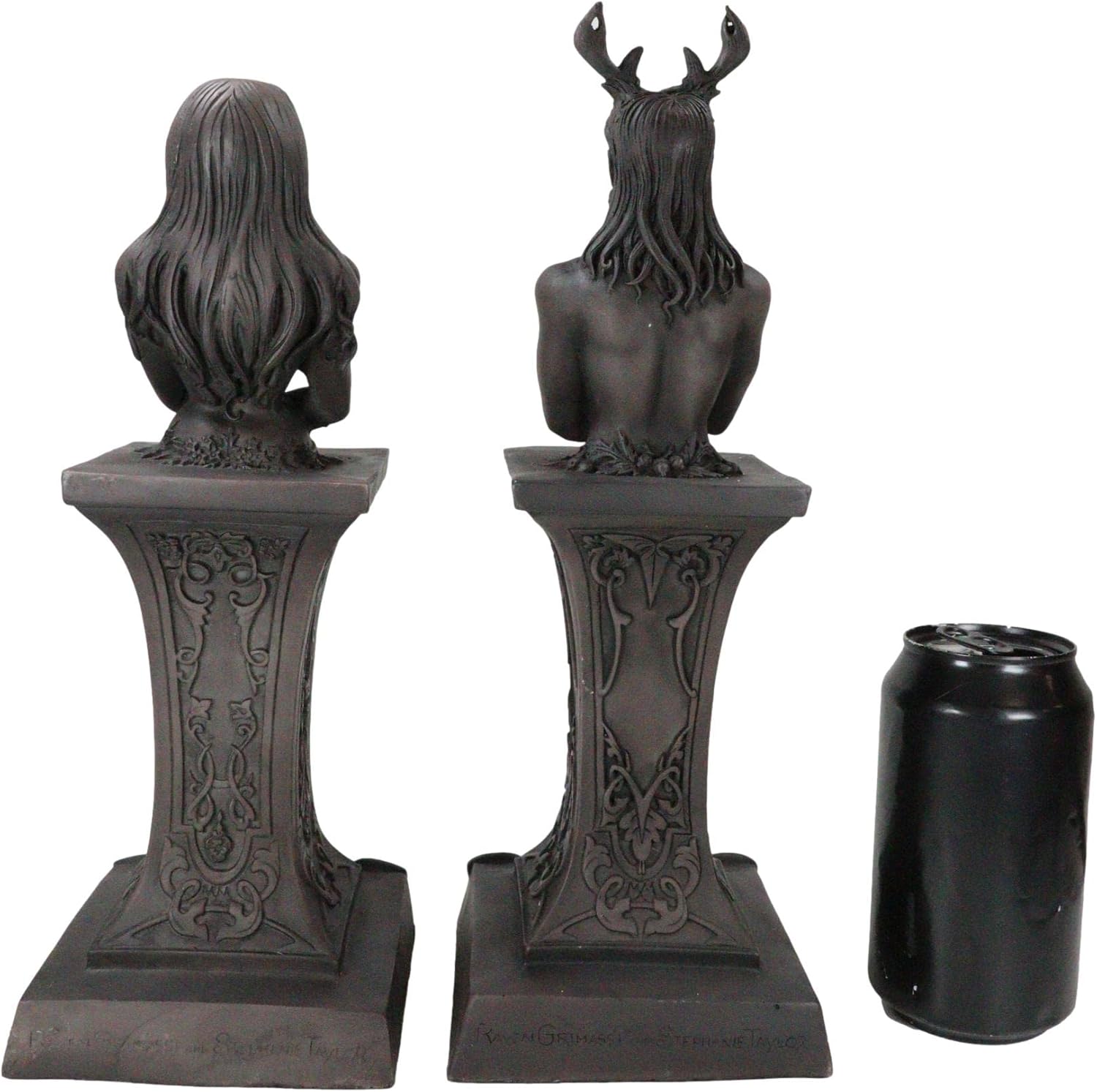 Ebros Neopaganism Wiccan Primary Deity Statue Featuring The Masculine Horned God Or Feminine Crescent Moon Triple Goddess Busts On Pedestal (Set of Two Triple Moon Goddess and Horned God)