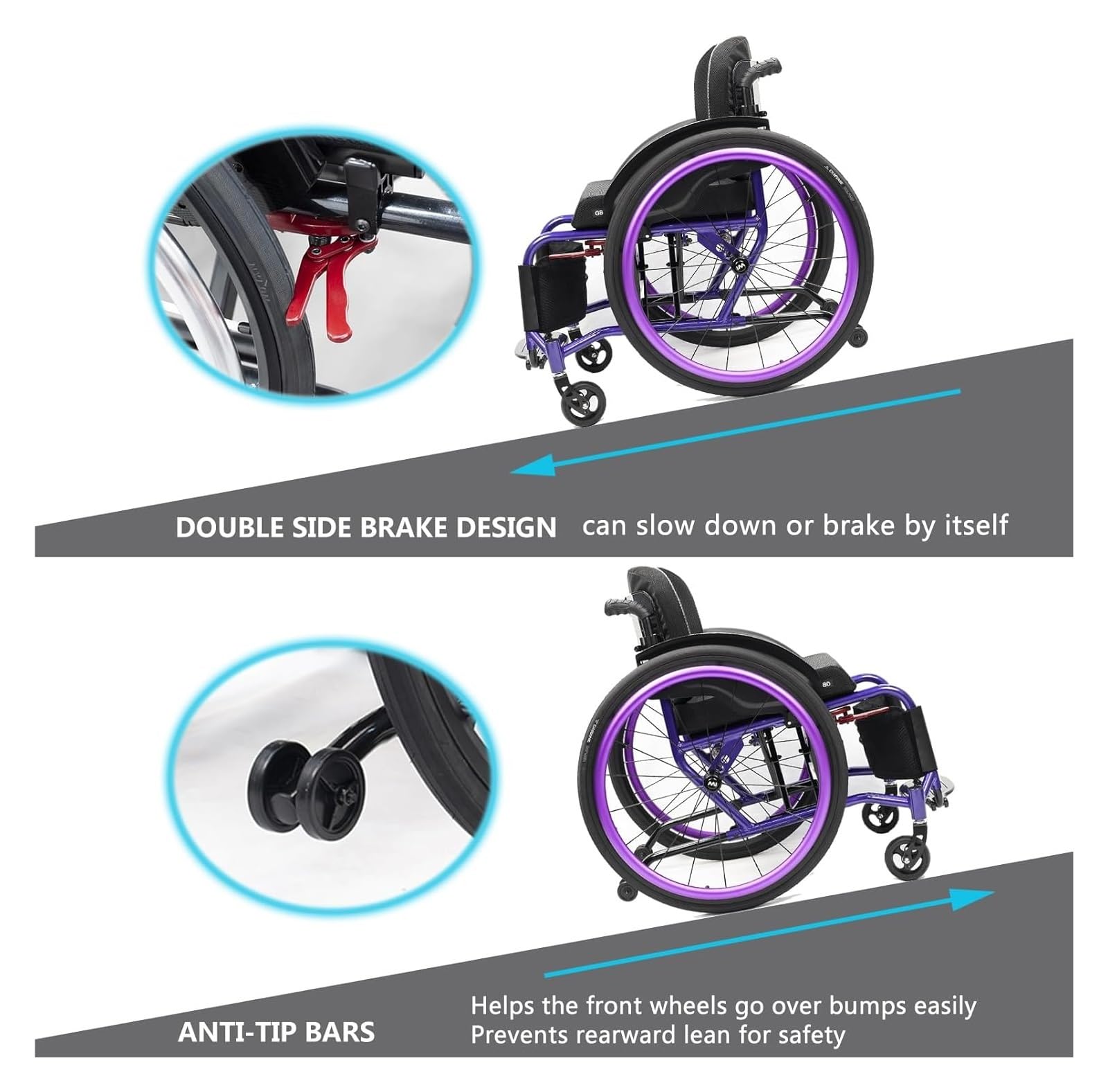 Silla de ruedas portátil de transporte, plegable, ultraligera, deportiva, deportiva, deportiva y de ocio, silla de ruedas manual de aleación de aluminio autopropulsada (rojo A, ancho del asiento: 36