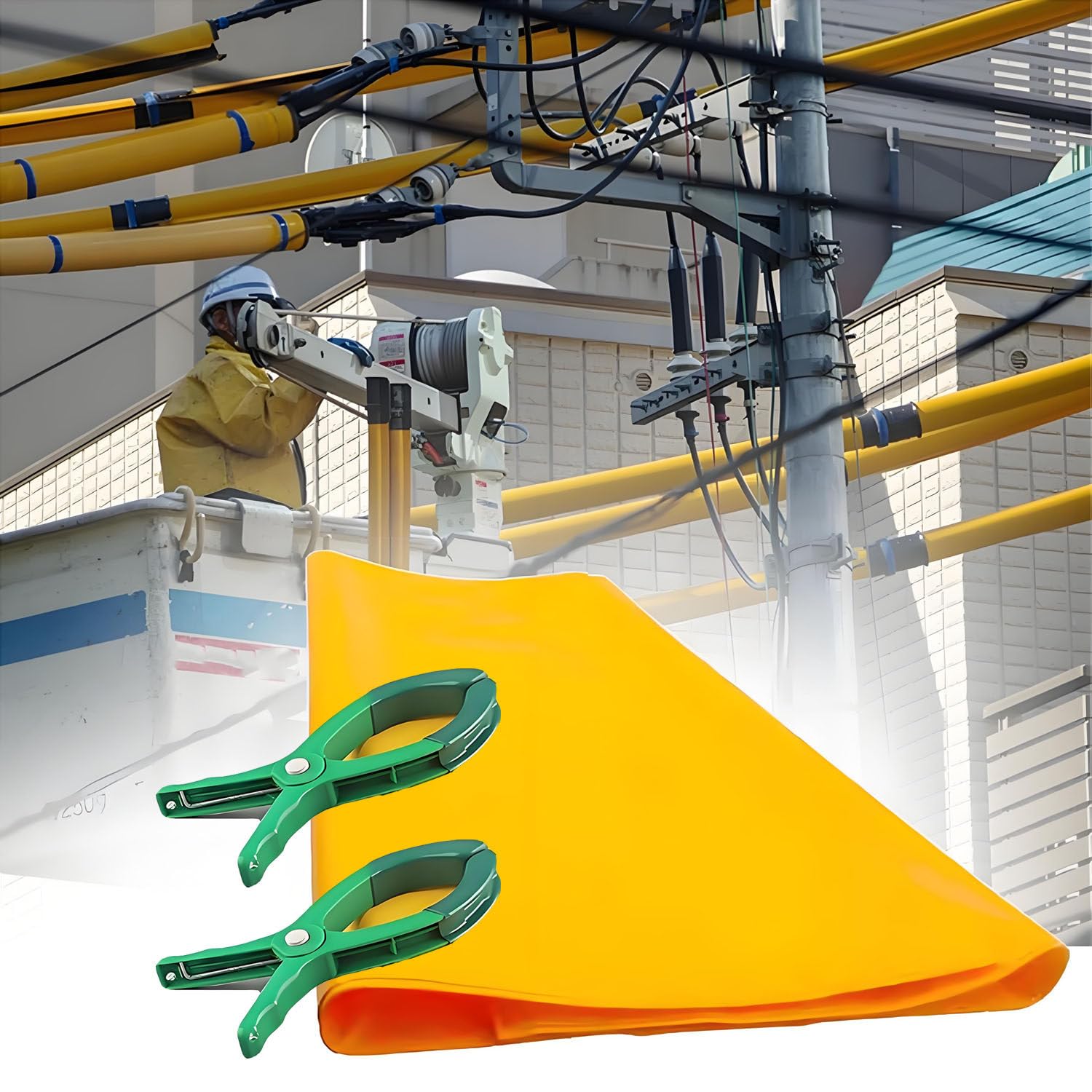 Manta Aislante de Resina, Manta de Seguridad eléctrica Rectangular de 2 mm de Grosor, con 2 Abrazaderas de Aislamiento, para Cortes de energía, Obras y talleres. 100x120cm/39.4x47.2in-0.4kv