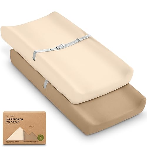 Miniatura 28 de Paquete de 2 fundas orgánicas para cambiador para niña, niño, neutro - 100% algodón, funda para almohadilla de mesa cambiadora, sábanas suaves