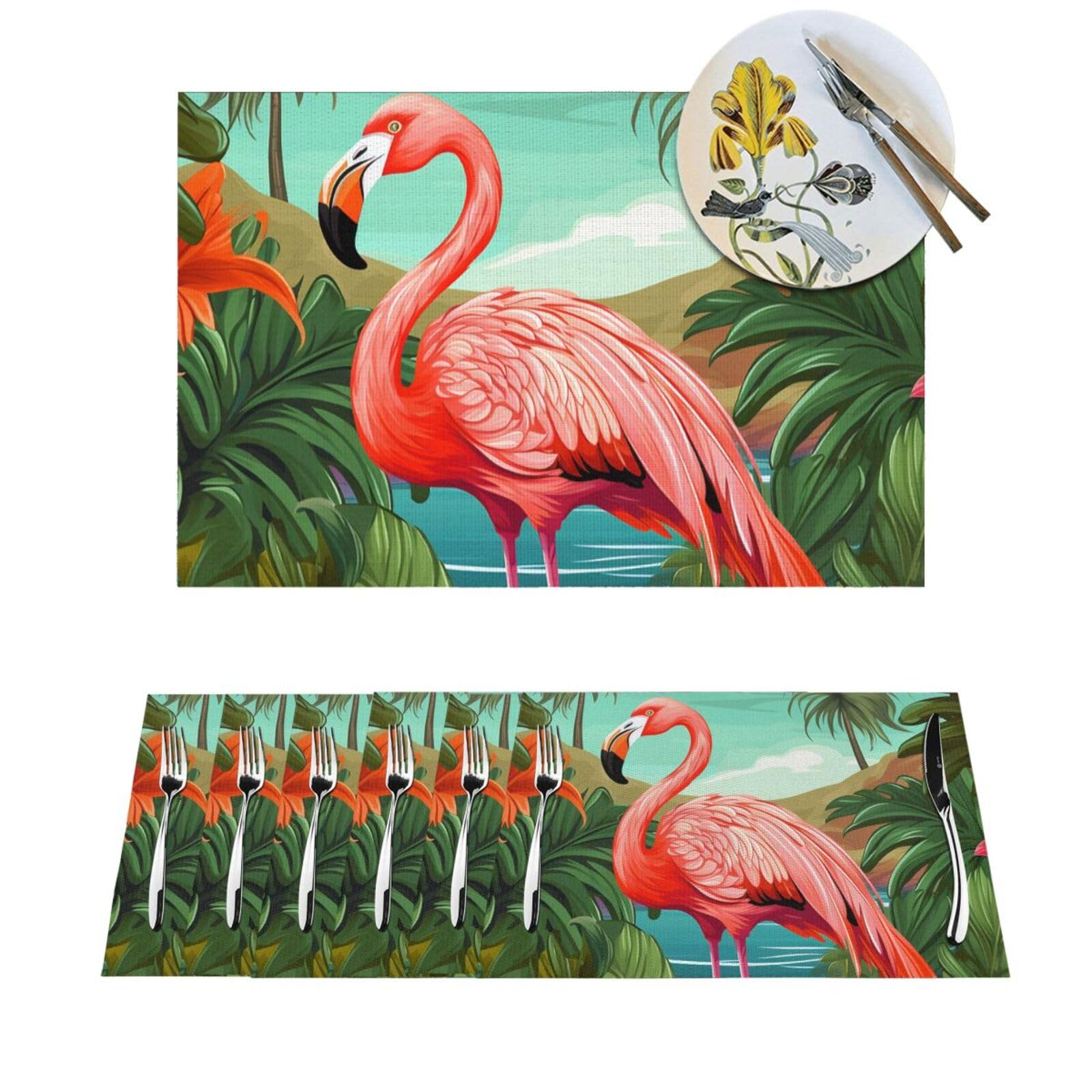 Sets de table flamant rose pour repas de mariage et dîners d'été en terrasse