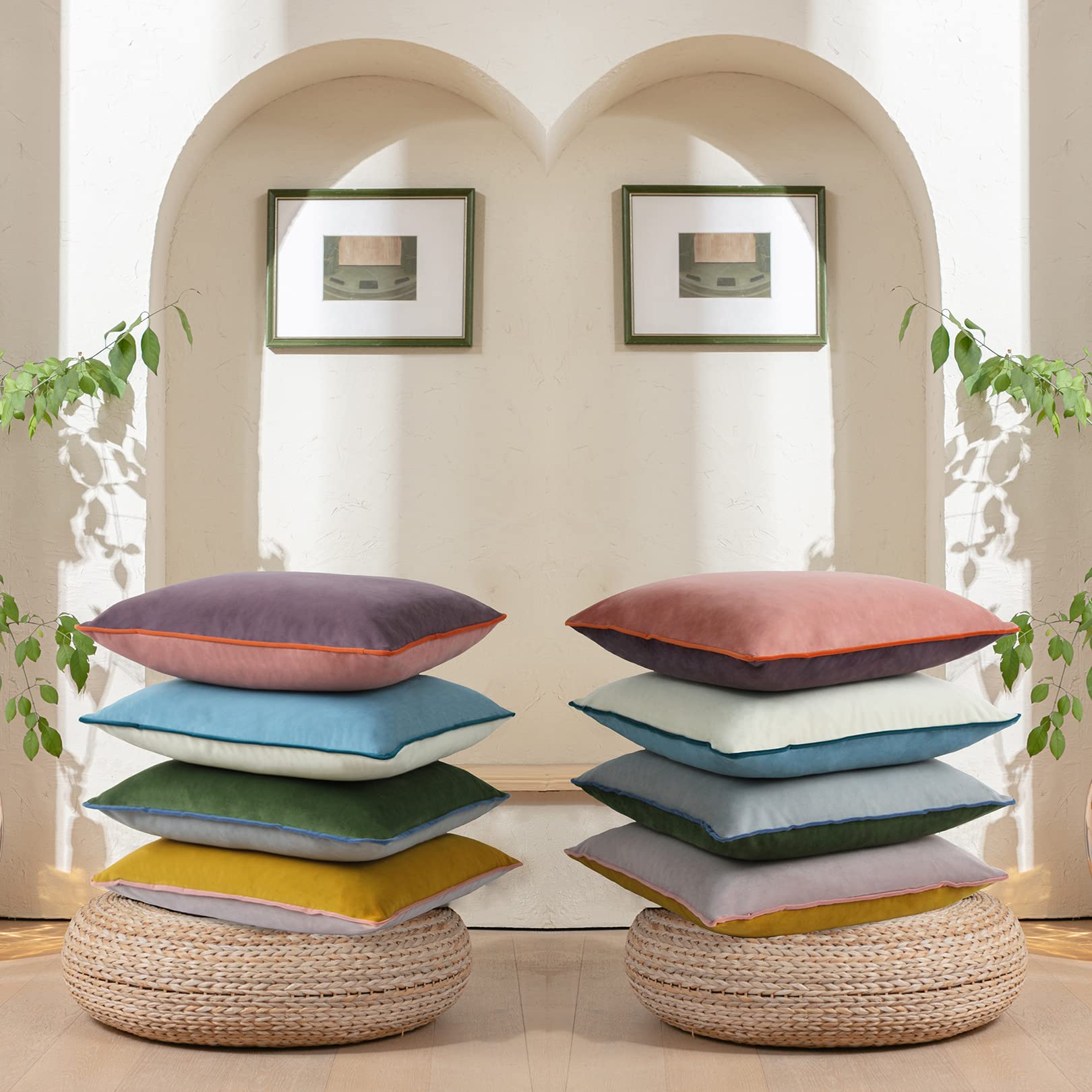 COFEDE Velvet Cushion Covers 18x18 inches Set of 4,Decorative Square mixed color Cushion Cases for Sofa Bed Bench Couch 45x45 cm - Image 2