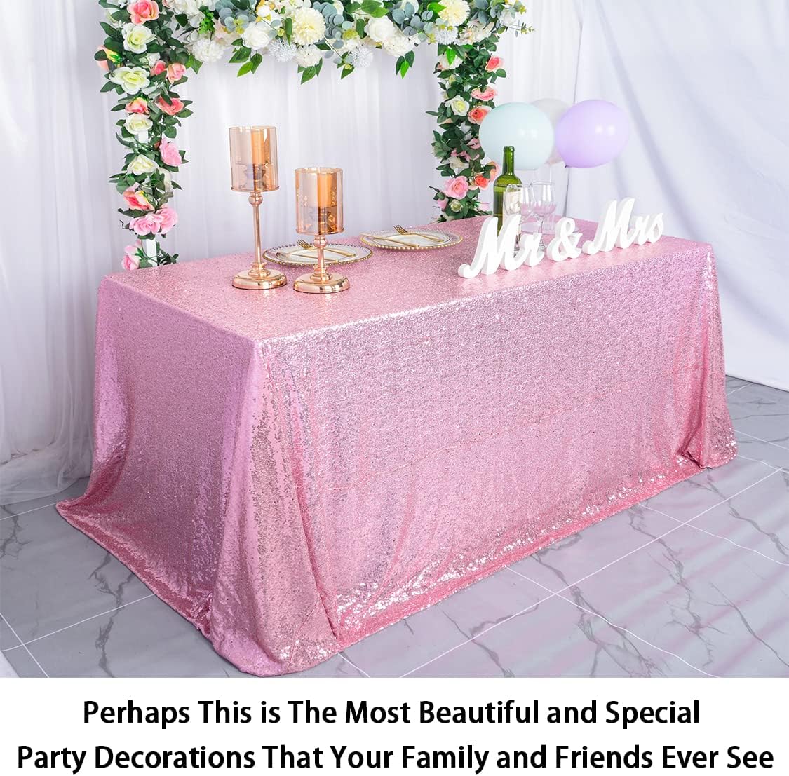 ShinyBeauty Sequin Tablecloth 60x102-Inch Pink Gold Sequin Table Cover Wedding Table Clothes Christmas Tablecloths Cake Overlay for Party Birthday Baby Shower Decoration (60x102, Pink Gold)