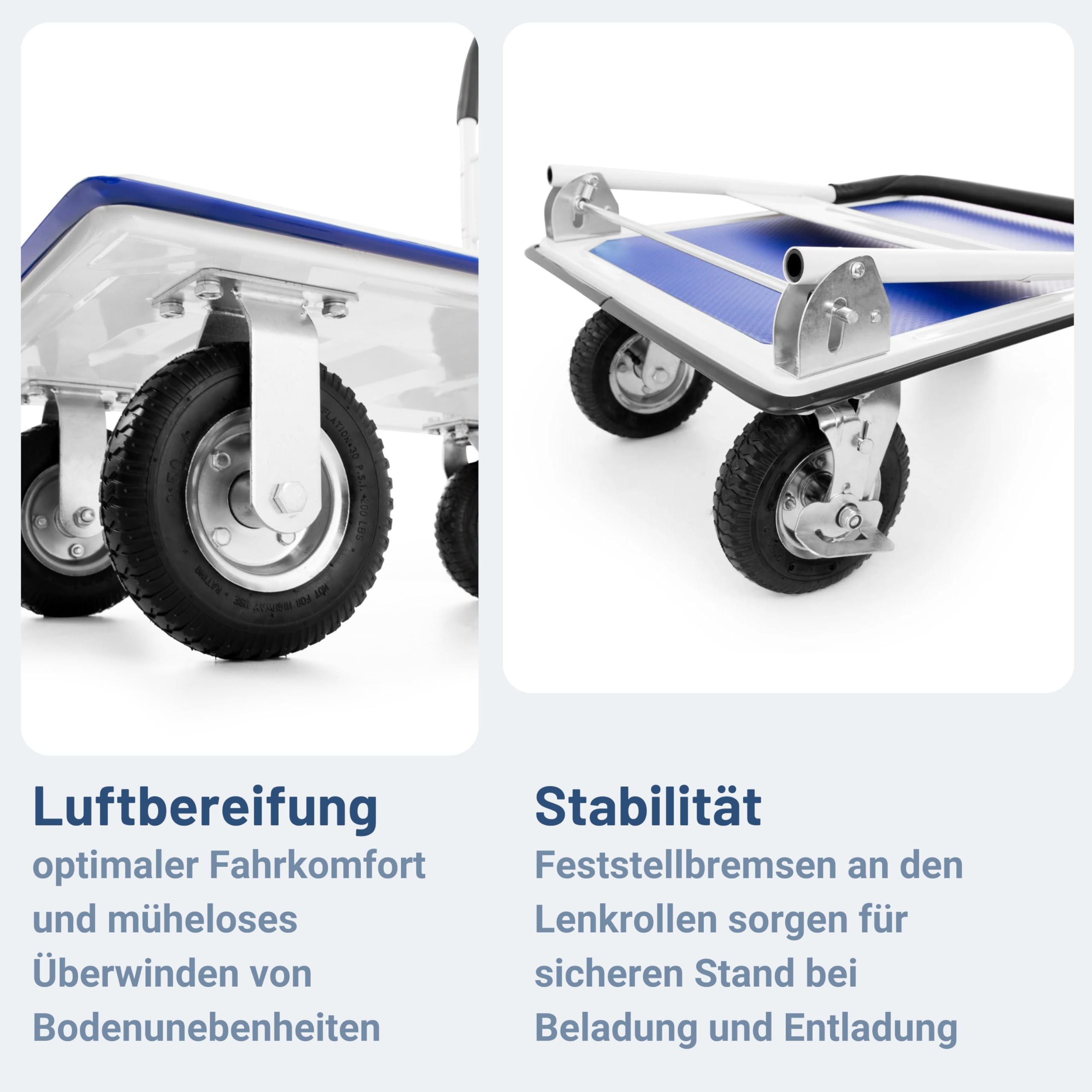 Pallit Transportwagen klappbar 300kg Rollwagen mit lenkbarer Luftbereifung Anti-Rutsch Plattformwagen Carry-R Transporthilfe Handwagen mit Feststellbremse