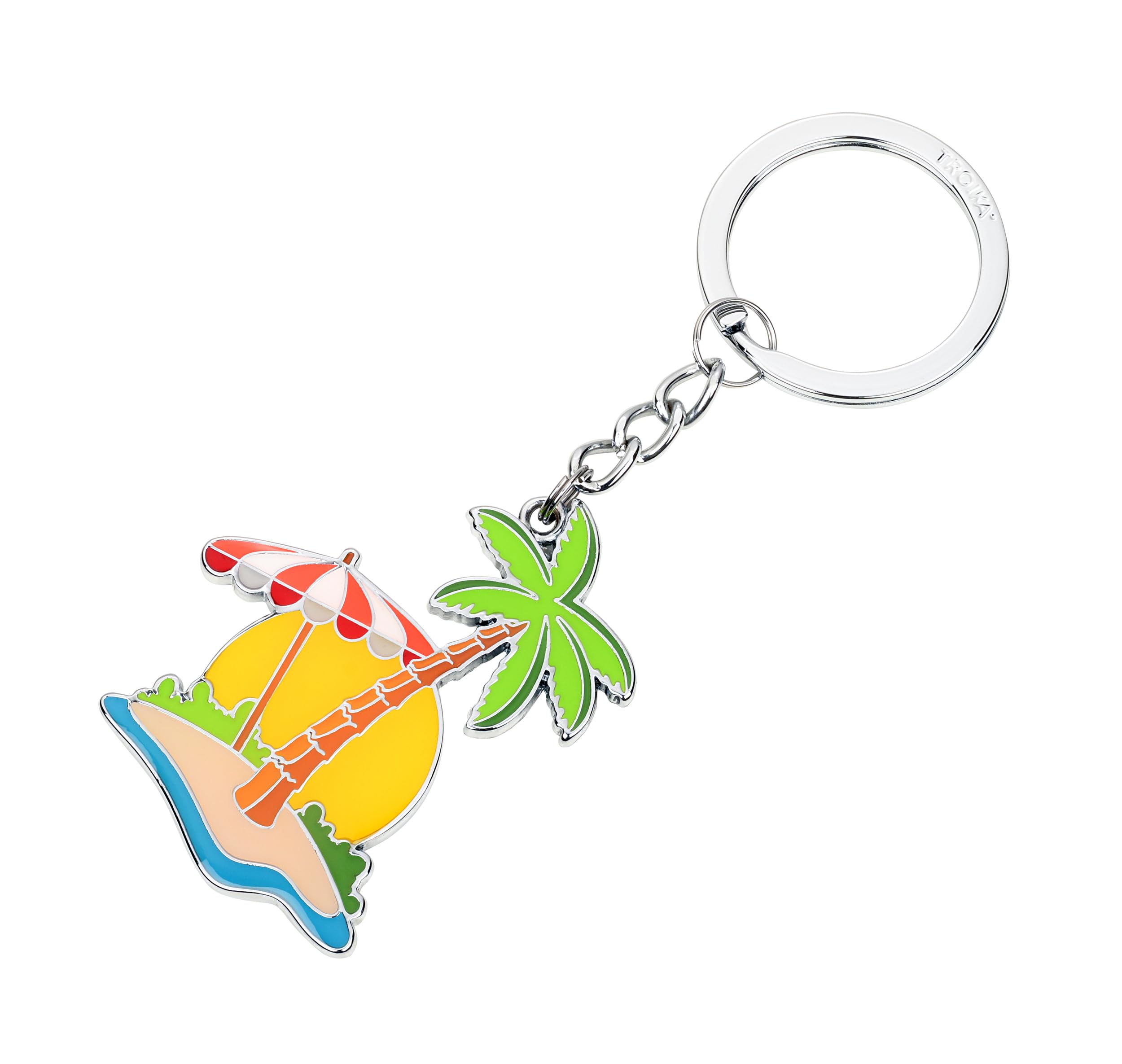 TROIKA Keyring Holiday (Island with Palm Tree) - Beautiful Holiday - Enamel, Cast Metal - Chrome Plated - Multicoloured Original, multicoloured, 11,2 x 4,5 x 0,4 cm