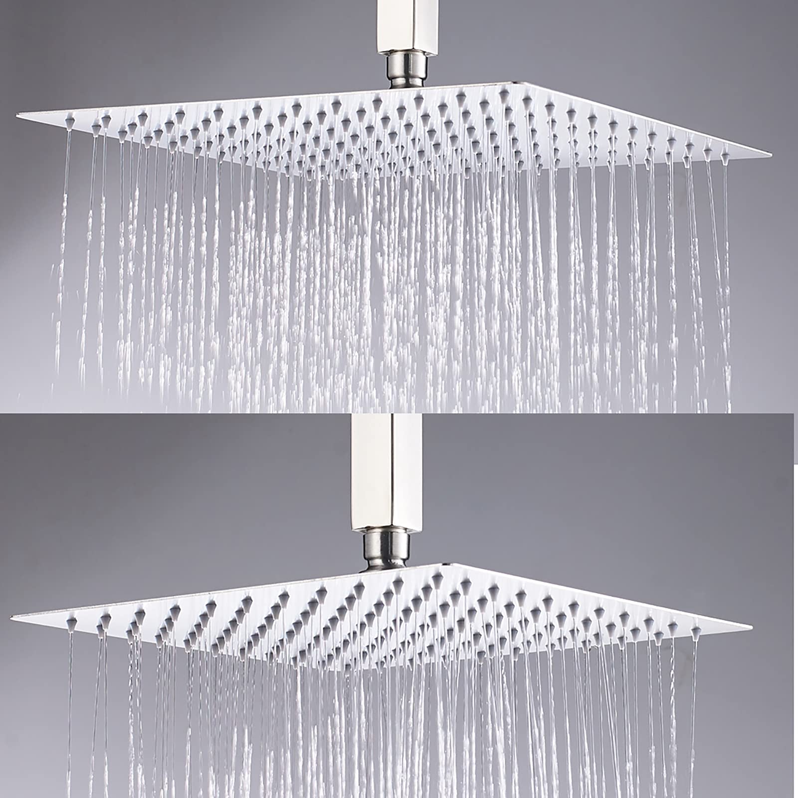 Alcachofa de Ducha Cromado Cabezal de Ducha Lluvia de Alta Presión Cuadrado Alcachofas Fijas para Ducha Acero Inoxidable Rociador Ducha Efecto Lluvia con Brazo de Ducha, G1/2'',12 Inch