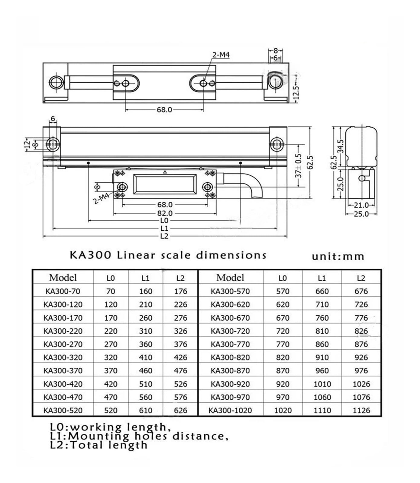 Czujnik enkodera liniowego KA-300 0,005 mm Ttl KA300 Liniowy enkoder optyczny do przesunięcia liniowego od 470 mm do 1020 mm(KA300-1020mm)