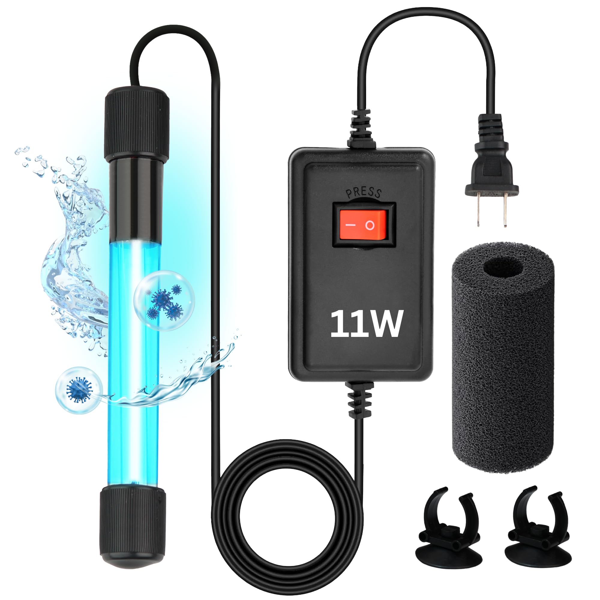 11W Water Clarifying Light for Aquarium – 11-Watt Aquarium Light with 9.84 ft Cord for Filters, Sumps, and Small Ponds | Helps Clear Green Water, Reduce Cloudiness &amp; Promote a Bright Clear Tank