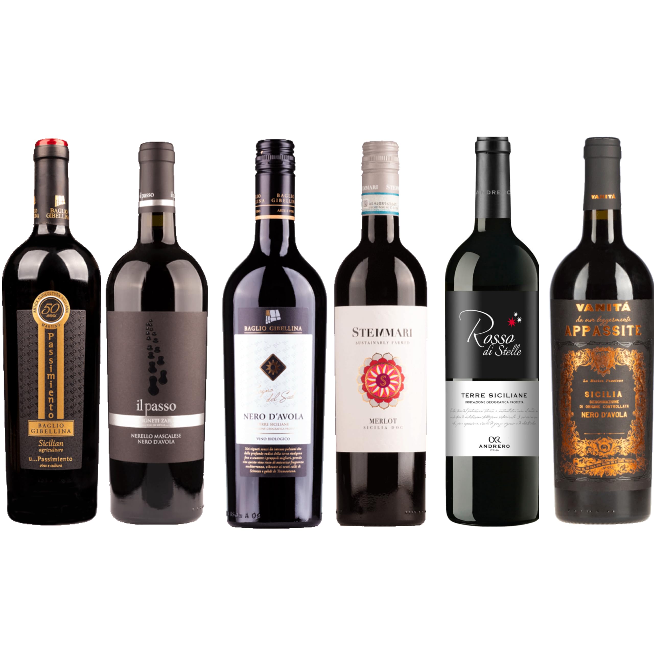 6er Rotwein Probierpaket Sizilien – Italienische Rotweine mit Nero d’Avola, Nerello Mascalese, Merlot & Frappato – Weinpaket mit 6 Flaschen – Geschenk für Weinliebhaber