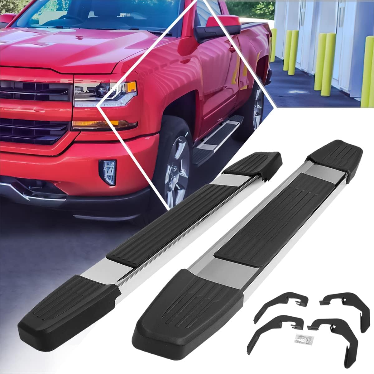 [Pair] 6 Inch Stainless Steel Running Boards/Side Steps/Nerf Bars Compatible with Silverado Sierra Standard Cab 07-19