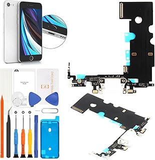 SRJTEK for iPhone SE 2020 第二世代 USB(ブラック Black) 充電ポード交換修理 ドックコネクタボード交換部品 Lightning端子充電ポードドックコネクタ&フレックスケーブル 修理交換用 SE2 A2275 A2296 A2298 対応 工具&防水テープ付き