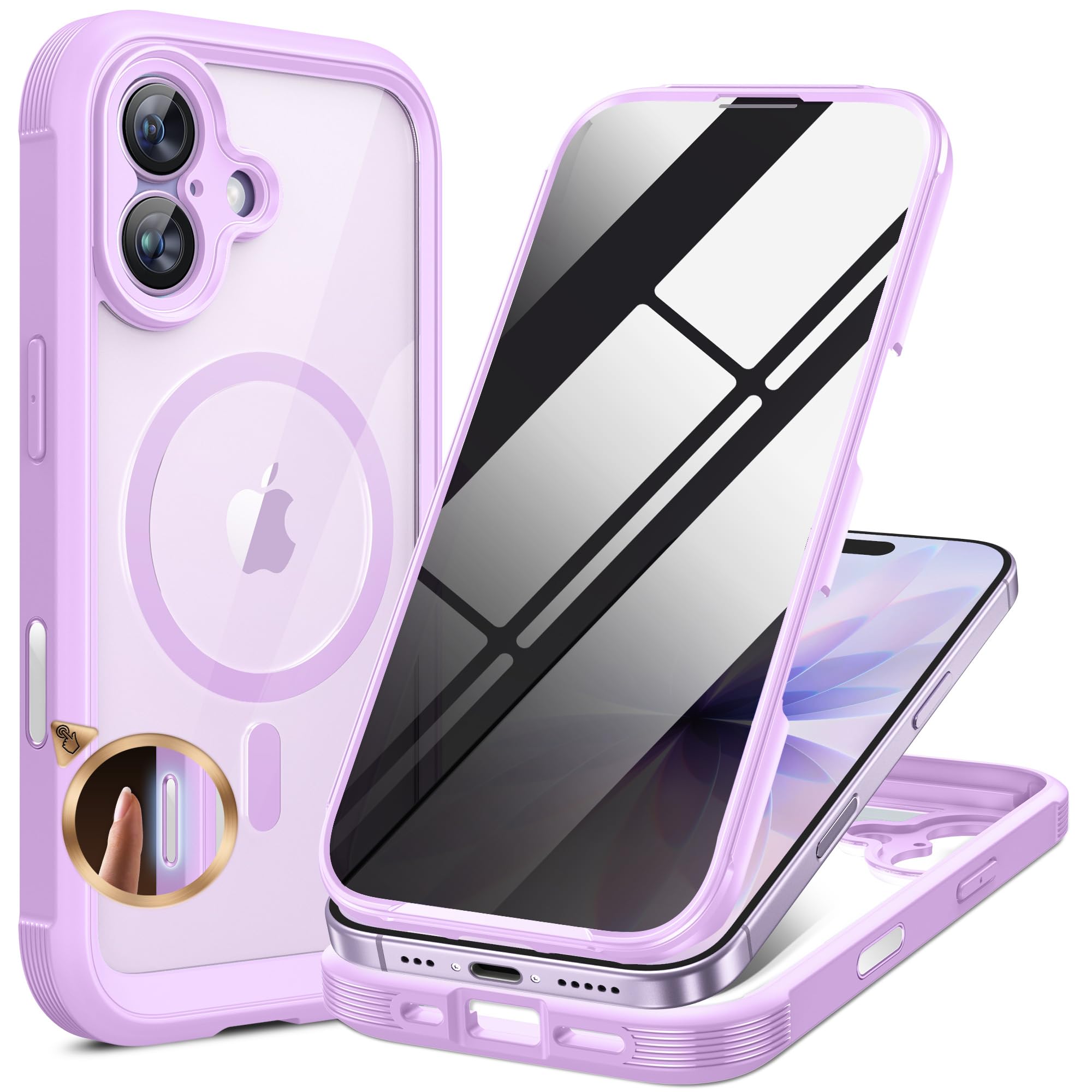 Miracase for iPhone 17 Case with Privacy Screen Protector, Taro Purple