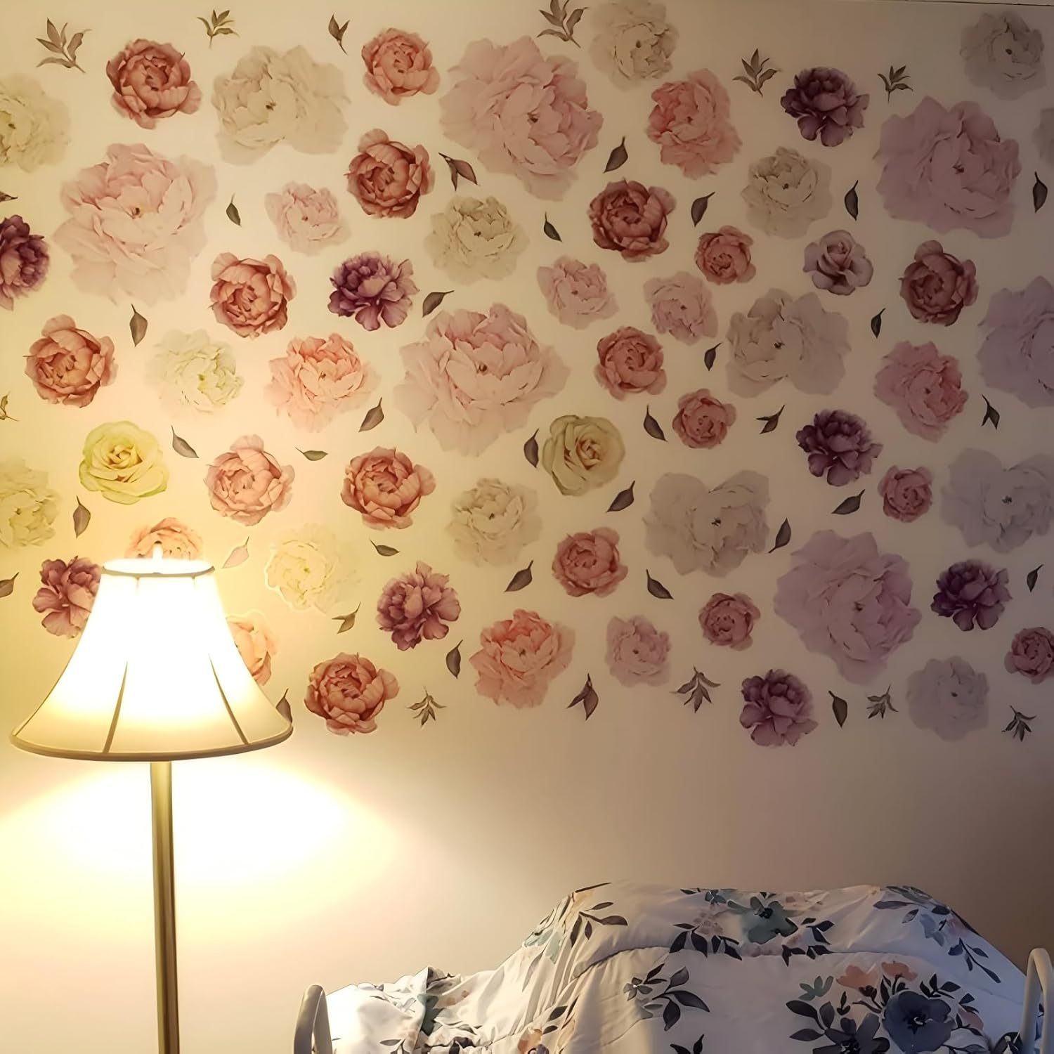 Large Floral Wall Decals, 15 Peonies Flower Set Stickers for Bedroom, Living Room, Nursery, Elegant Floral Decals for Home Decor, Boho Botanical Style