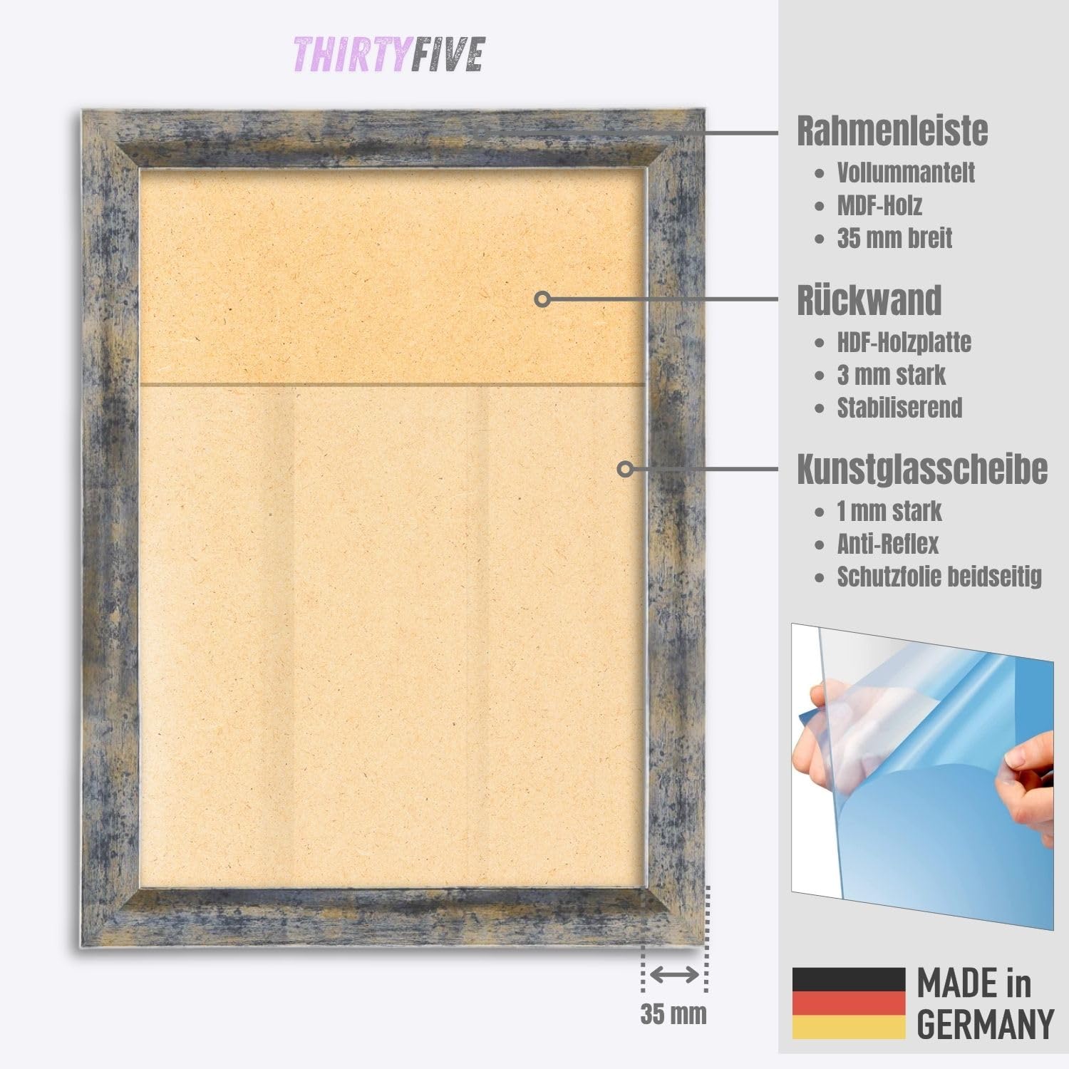Online-GalleryKing Marco de madera 50 x 110 cm en azul, oro y plata | Foto | Póster | Puzzle | Galería | Marco
