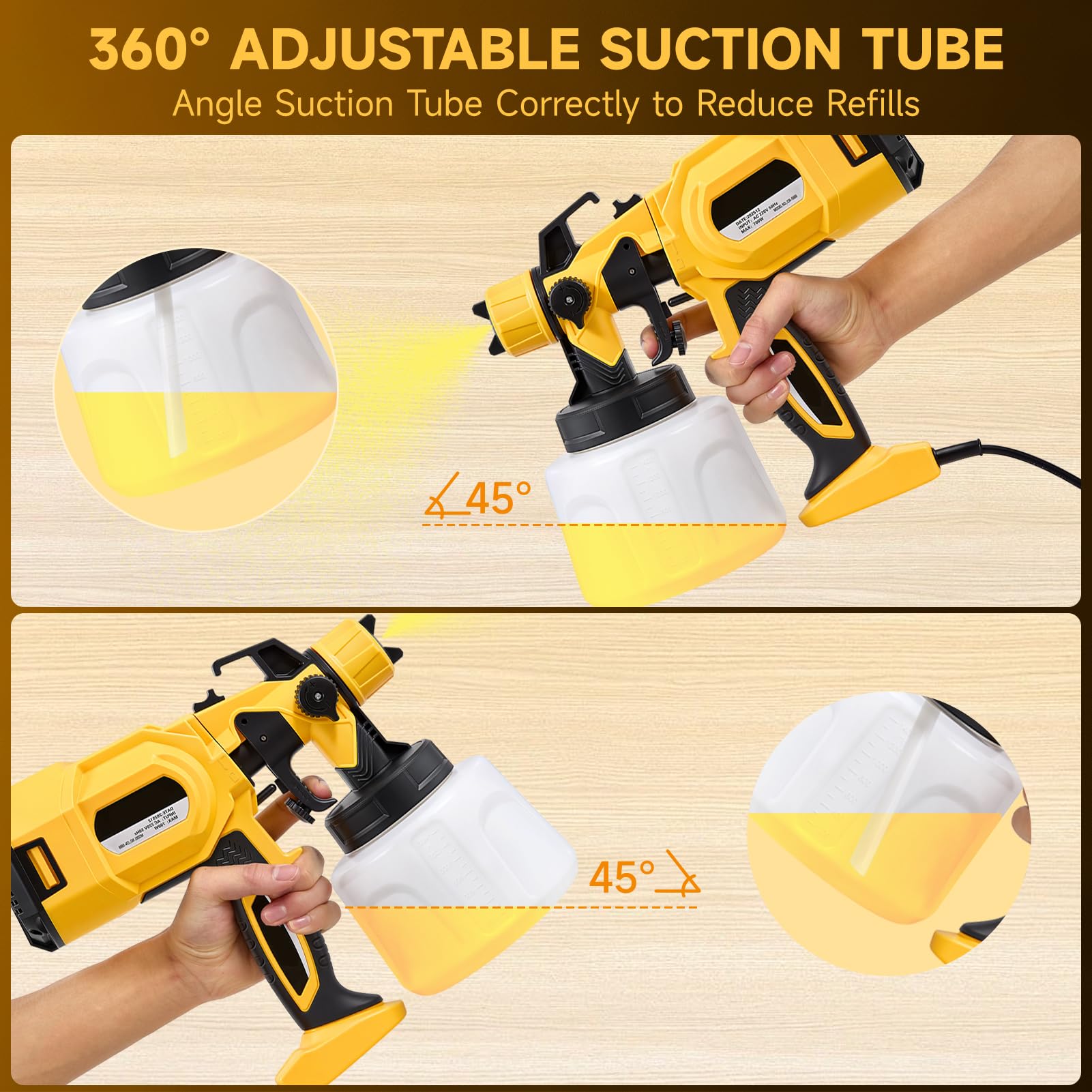 Pulverizador de pintura para paredes y techos, pistola de pintura de 700 W con recipiente de 1400 ml, pulverizadores de pintura eléctricos HVLP con 5 boquillas y 3 patrones para vallas, cobertizos