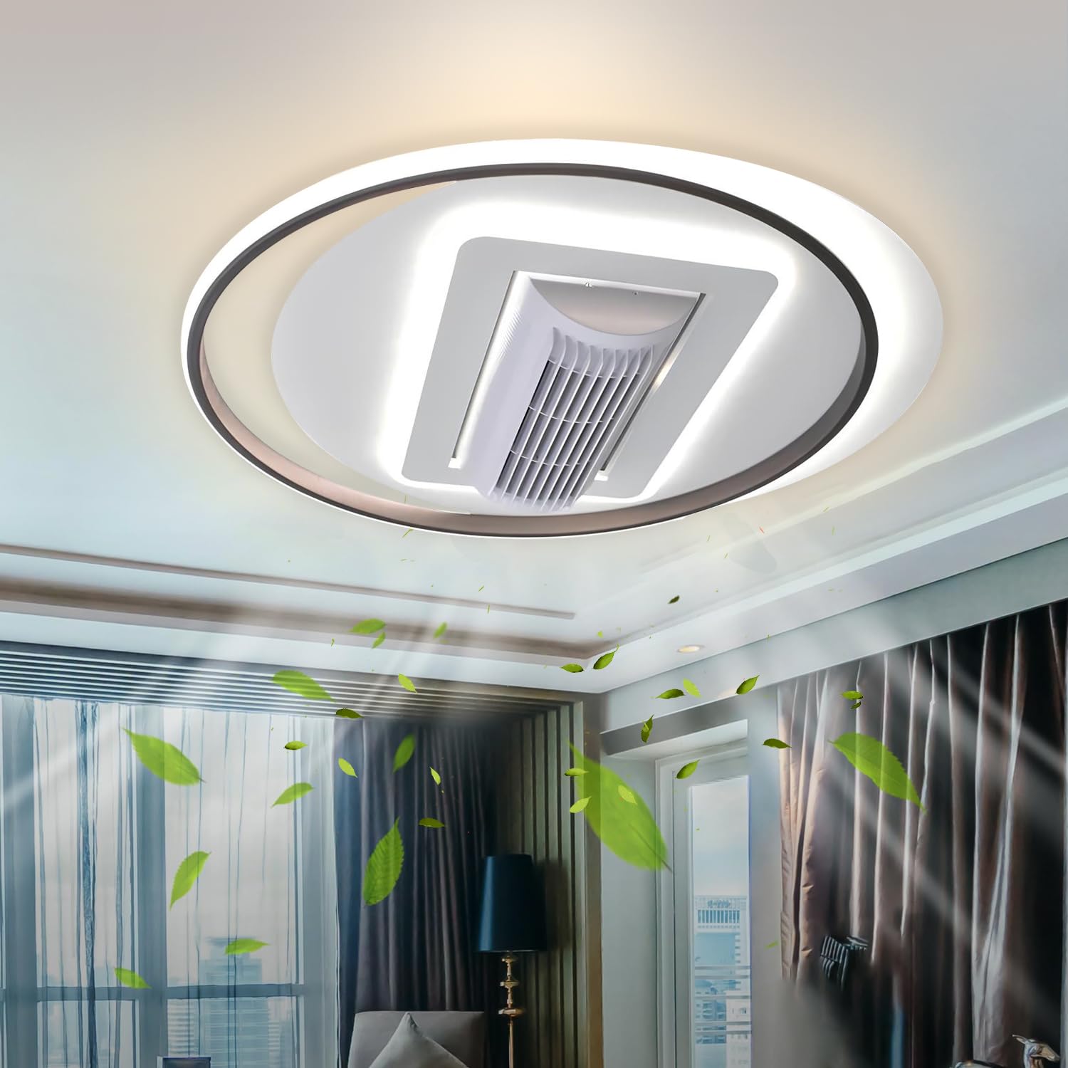 Smartway® Chevy Fan Chandelier with LED Ceiling Light | 3 Color Mode (Warm, Cool, Neutral White) | Hidden Silent Fan | Remote Control | Modern Home & Office Decorative Light (1 Year Warranty)