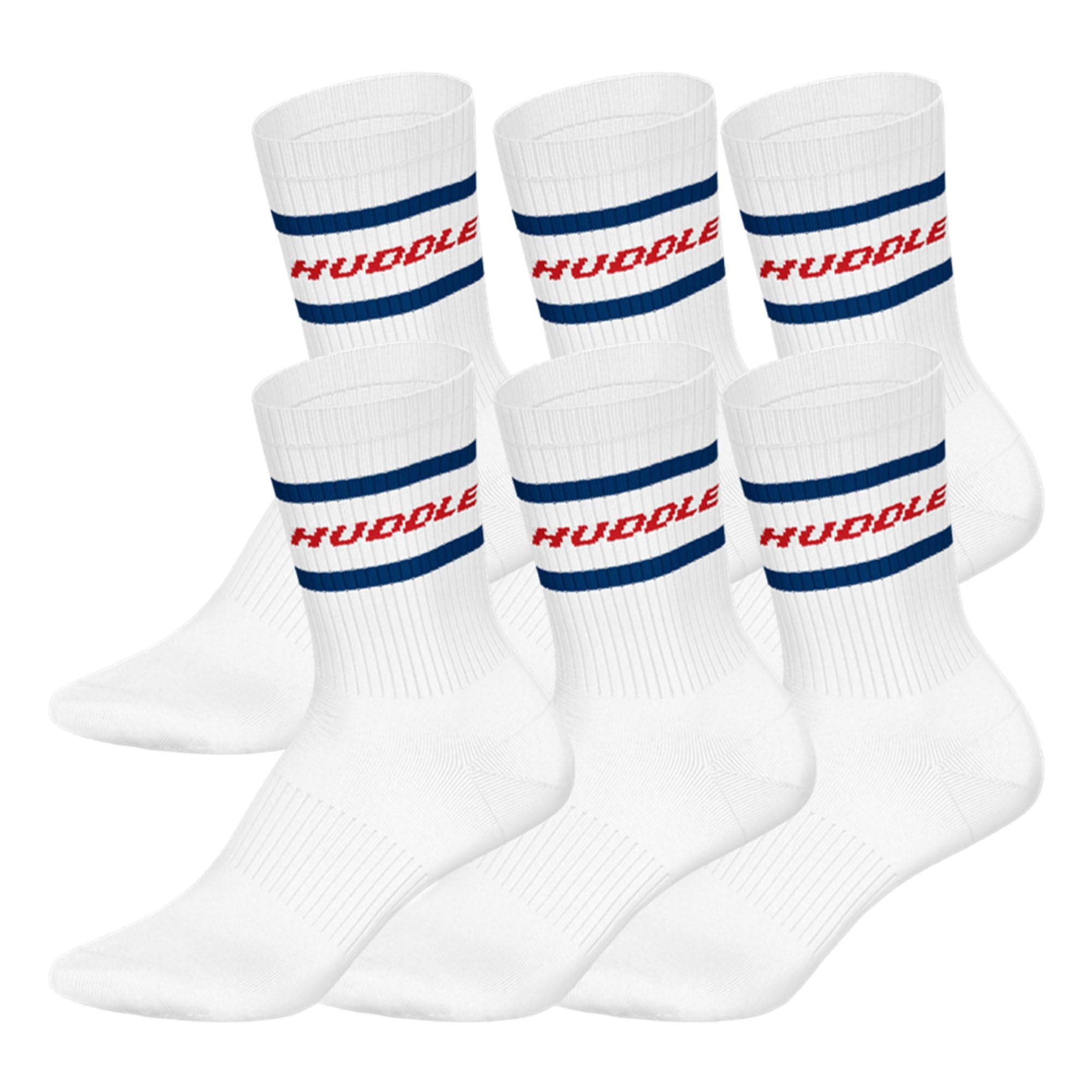 HUDDLE Calcetines unisex, paquete de 6 unidades, básicos, logotipo, Crew, calcetines deportivos, monocolor