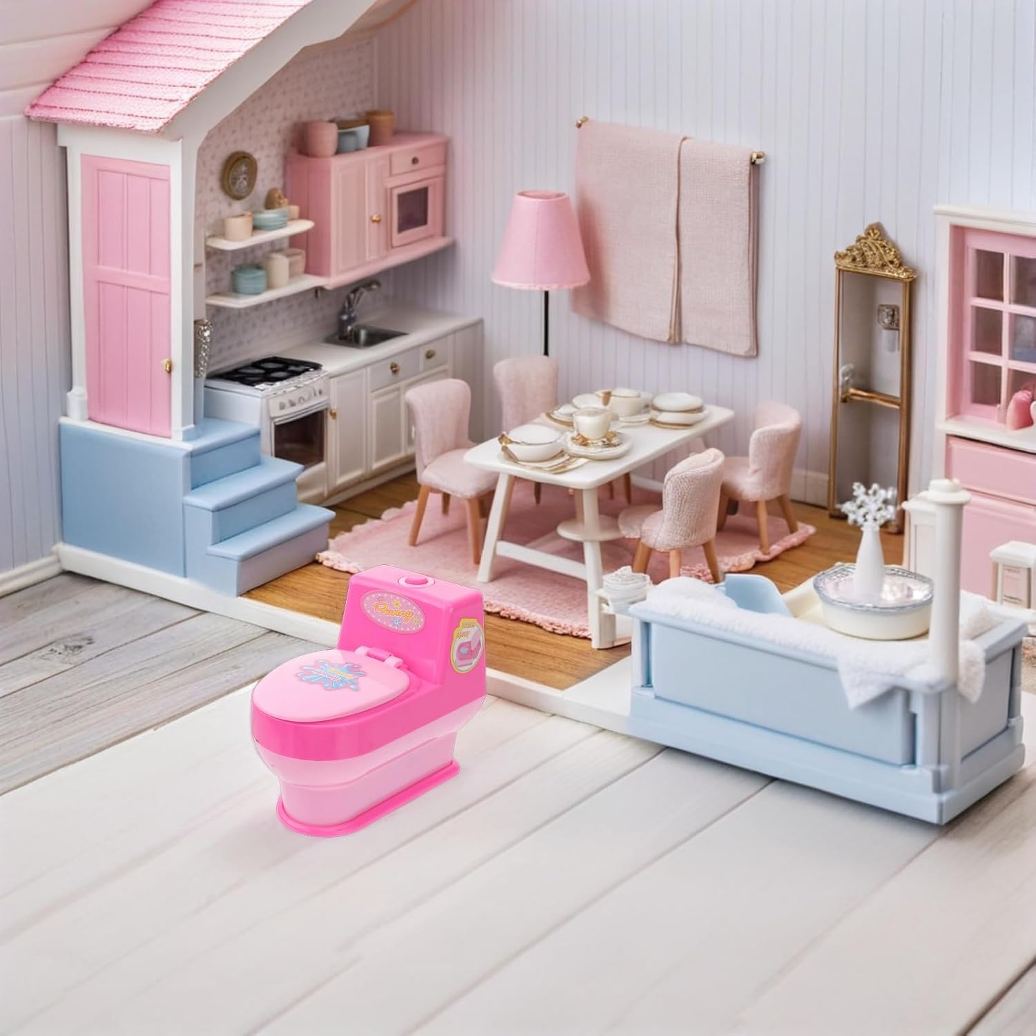 Vaguelly Mini Electric Commode Toy 4.52 Inch Realistic Dollhouse Bathroom Accessory Pretend Play Toy for Kids Role-Playing and Imaginative Fun