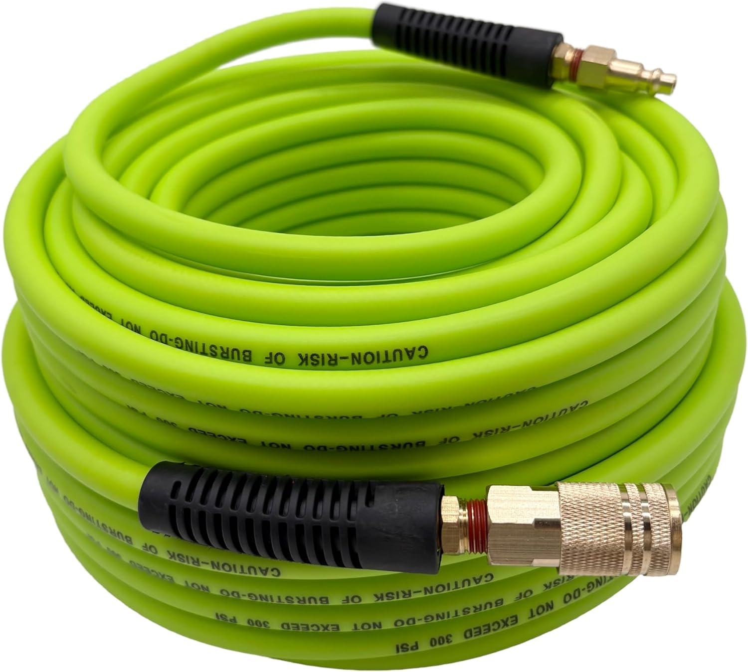 Hybrid Air Hose 1/4-Inch x 100FT，Air Compressor Hose 300 PSI Heavy Duty, Lightweight, Kink Resistant, All-Weather Flexibility with 1/4-Inch Industrial Air Fittings and Bend Restrictors,Green