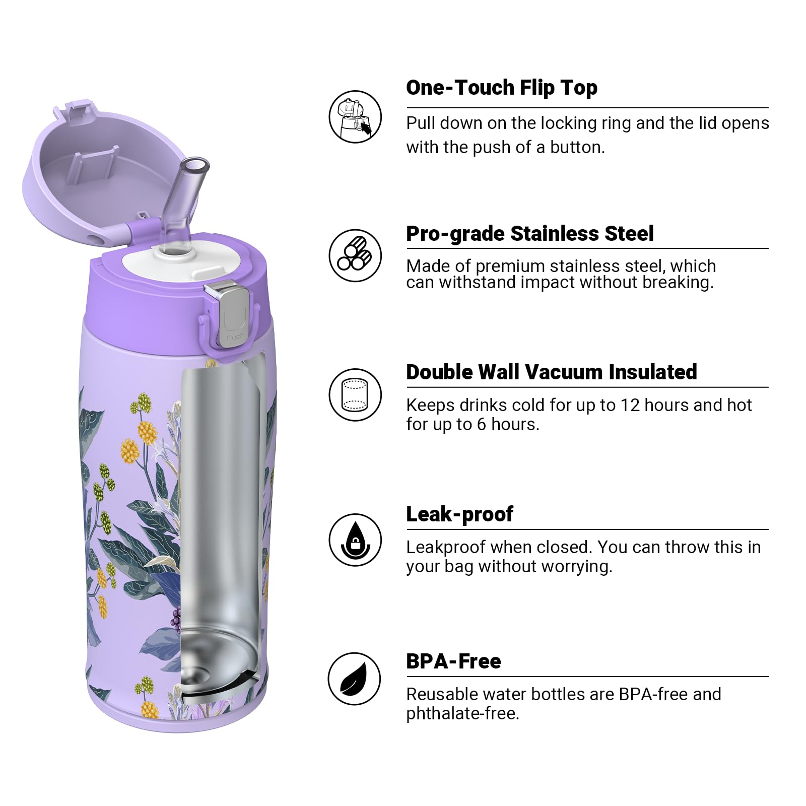 Super Sparrow Borraccia Termica Cannuccia, Borraccia in Acciaio Inox - 350ml, 500ml, 750ml, 950ml - Senza BPA Tazza Borracce Termiche, Bottiglia Termica per Bambini, Scuola, Sportiva