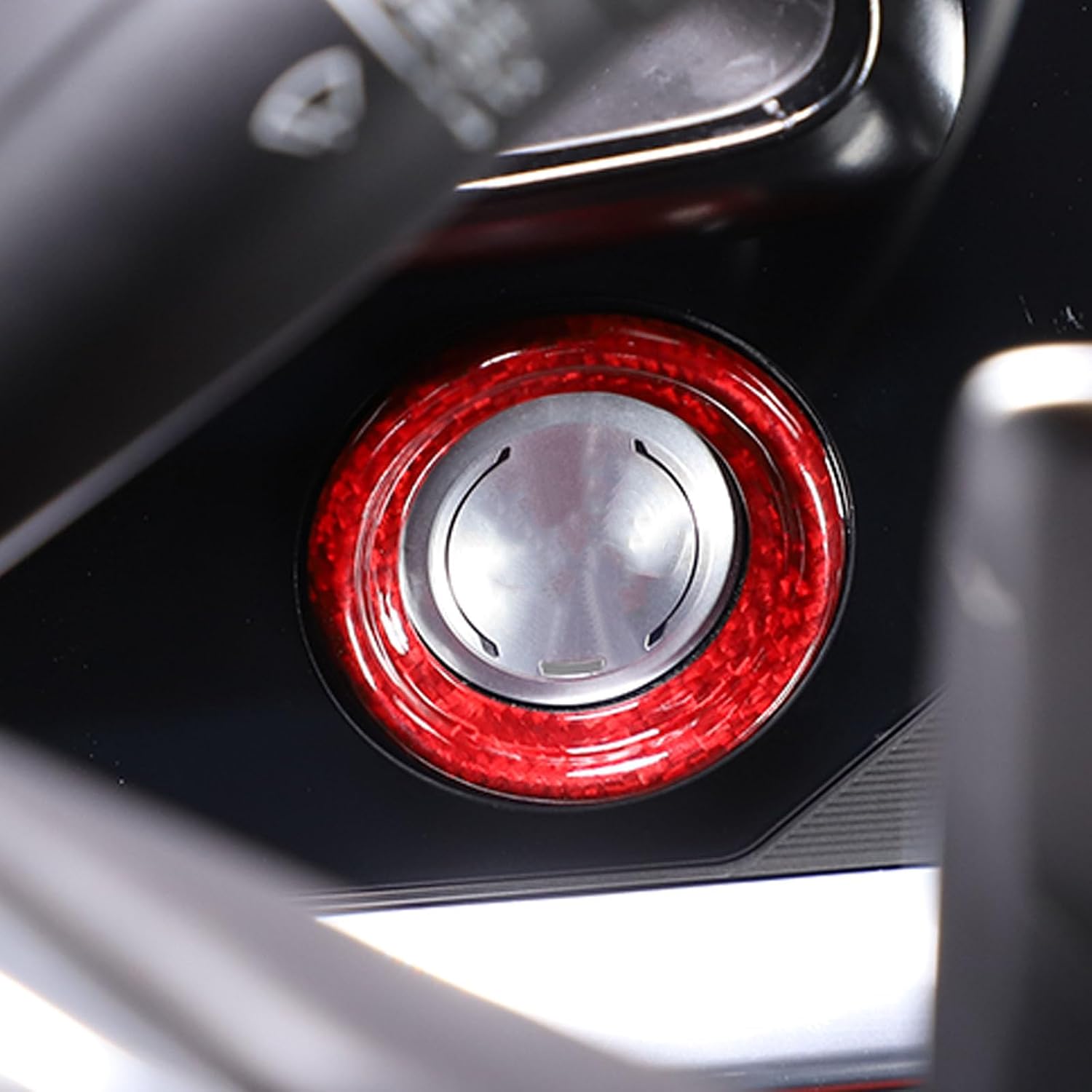 Engine Start Stop Button Switch Cover Trim Compatible with Chevrolet Corvette C8 2020-2025 Carbon Fiber Ignition Key Sticker (Start Key Ring - Red)