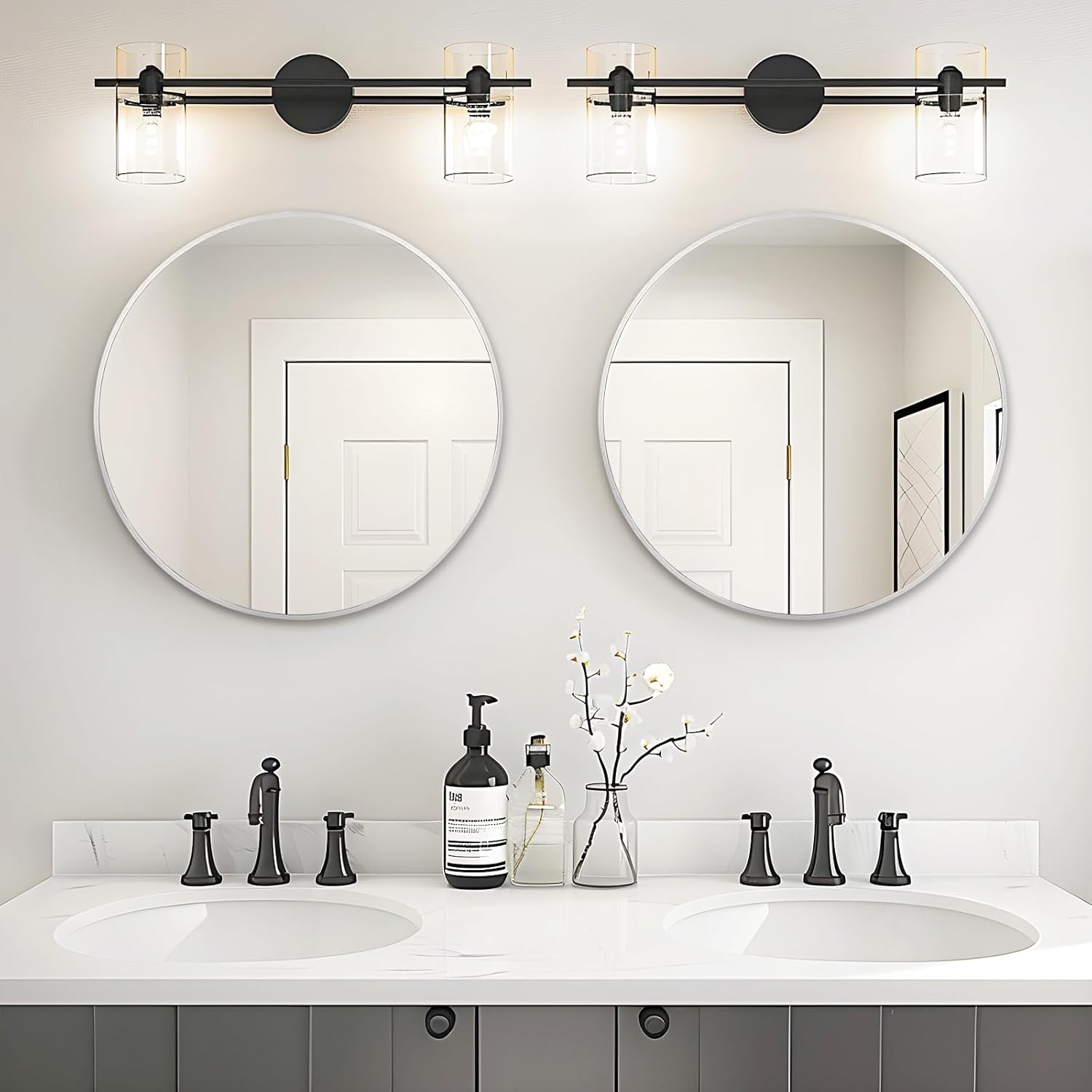 Fabuday Silver Round Mirror for Wall 26 inch - Circle Mirror for Bathroom, Entryway, Living Room, Hallway, Vanity Decor, Big Metal Frame Mirrors - Image 2