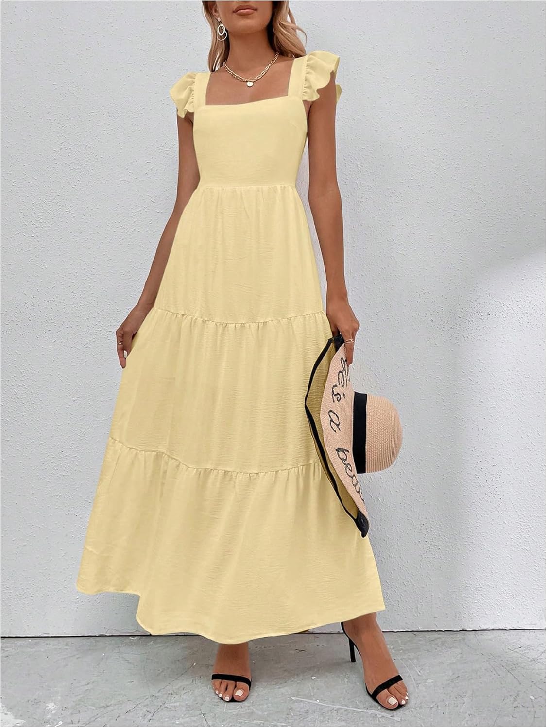 Floerns Women's Summer Long Dress Ruffle Sleeve Tiered Hem Beach Vacation Flowy Dresses - Image 4