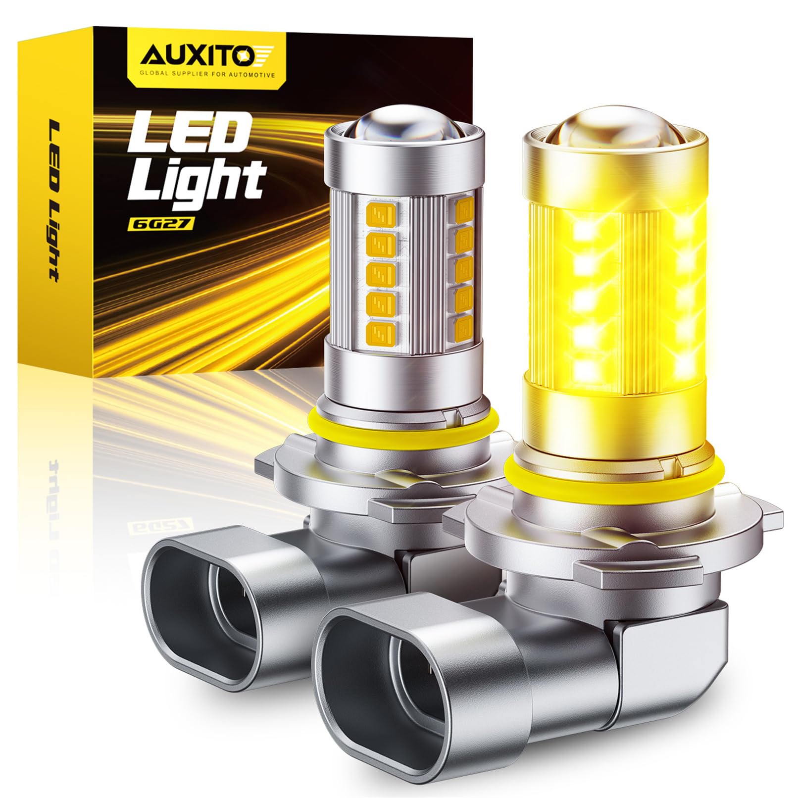 AUXITO 9006 LED Fog Light Bulbs, 3000K Amber Yellow, 1:1 Mini Size HB4 9006 Yellow LED Fog Light Bulbs, 360° Full Illumination(Pack of 2)