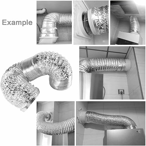 Miniatura 5 de Manguera de ventilación de secadora flexible de 8 pulgadas, conductos de aluminio de 25 pies de largo con 2 abrazaderas de conducto, protección de