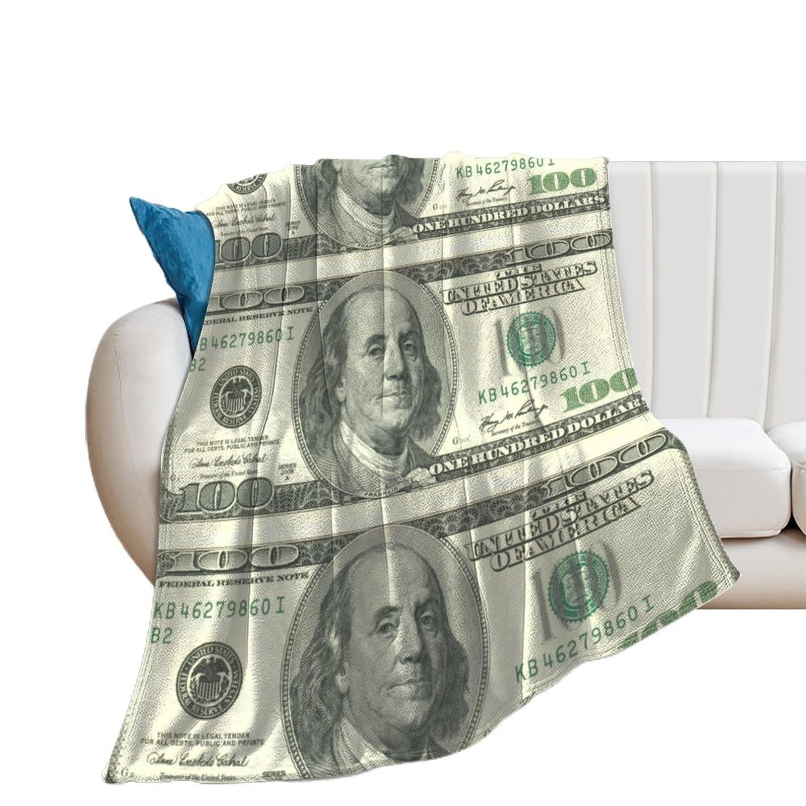 $100 Bill U.S. Dollar Printed Throw Blanket Cozy Flannel Blankets Lightweight for Couch Sofa Bed Decor