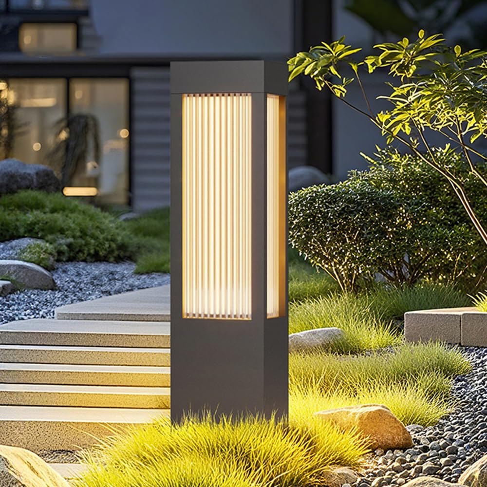 Yvamnad Multicolor Pathway Lights Outside Housing Landscape Path Light Outdoor Floor Lamp Modern Bollard Lighting Anti-Rust Waterproof Walkway Driveway Lamp Aluminum Black Square Post Lantern For Lawn Garden Patio Yard
