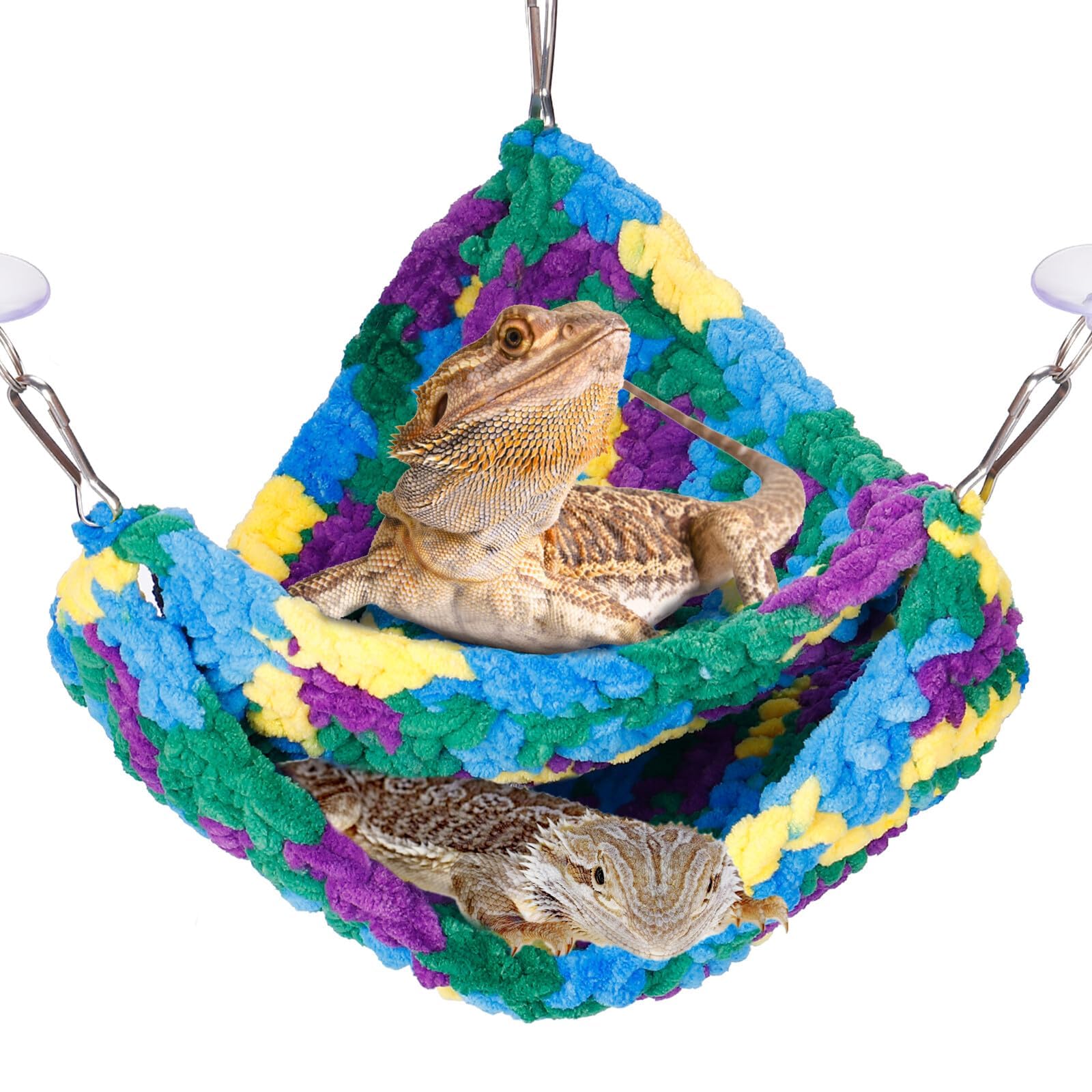 TERRIFI Reptile Hammock, Soft Double-Layered Reptile Swing Hammock, with Strong Suction Cups & Hooks, for Small Reptile, Gecko, Chameleon, Lizard