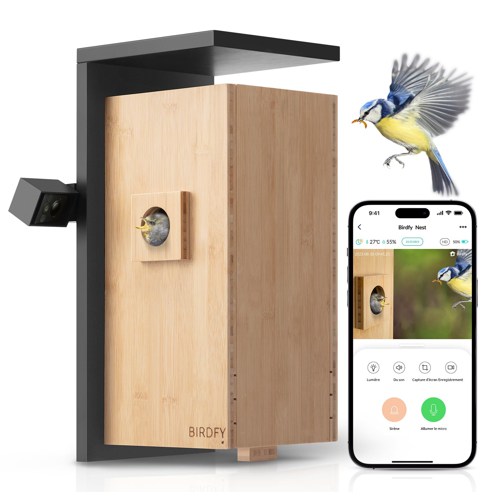 Netvue by Birdfy Nichoir Oiseaux avec Deux Camera Intelligente, Cabane pour Éclore Oiseaux Jardin Terrasse Maison Caméras Connectées IA Identifie Comportement Oiseaux & Crée Histoire Nid Oiseau