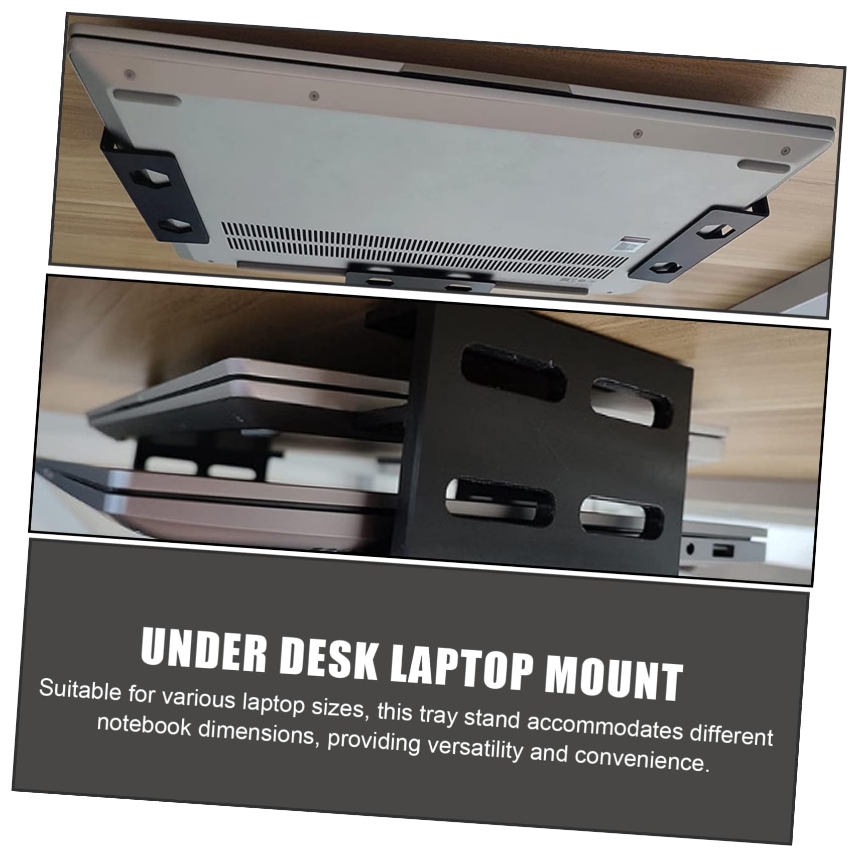 HOMSFOU 3 Juegos Soporte para Laptop Bajo Escritorio Soporte Doble Capa para Organizar Laptop y Cables Instalación con Tornillos