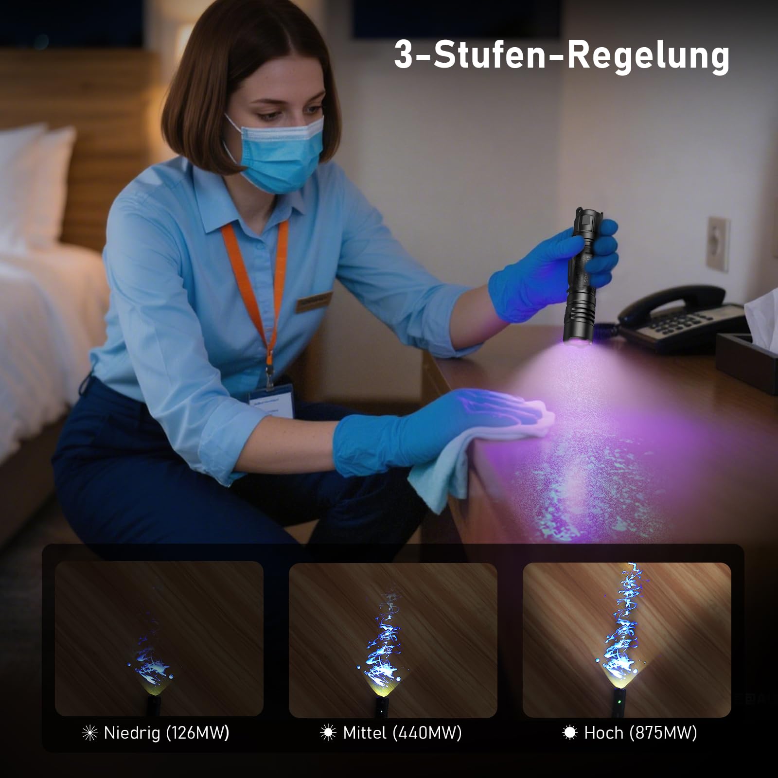 Sofirn SF16 UV Taschenlampe 365nm Schwarzlichtlampe, Mini LED UV Lampe USB-C Aufladen, IPX8 Schwarzlicht Taschenlampe für Erkennung Von Haustierurin, Leckprüfung, HarzaushäRtung & Eingetrocknete Fleck