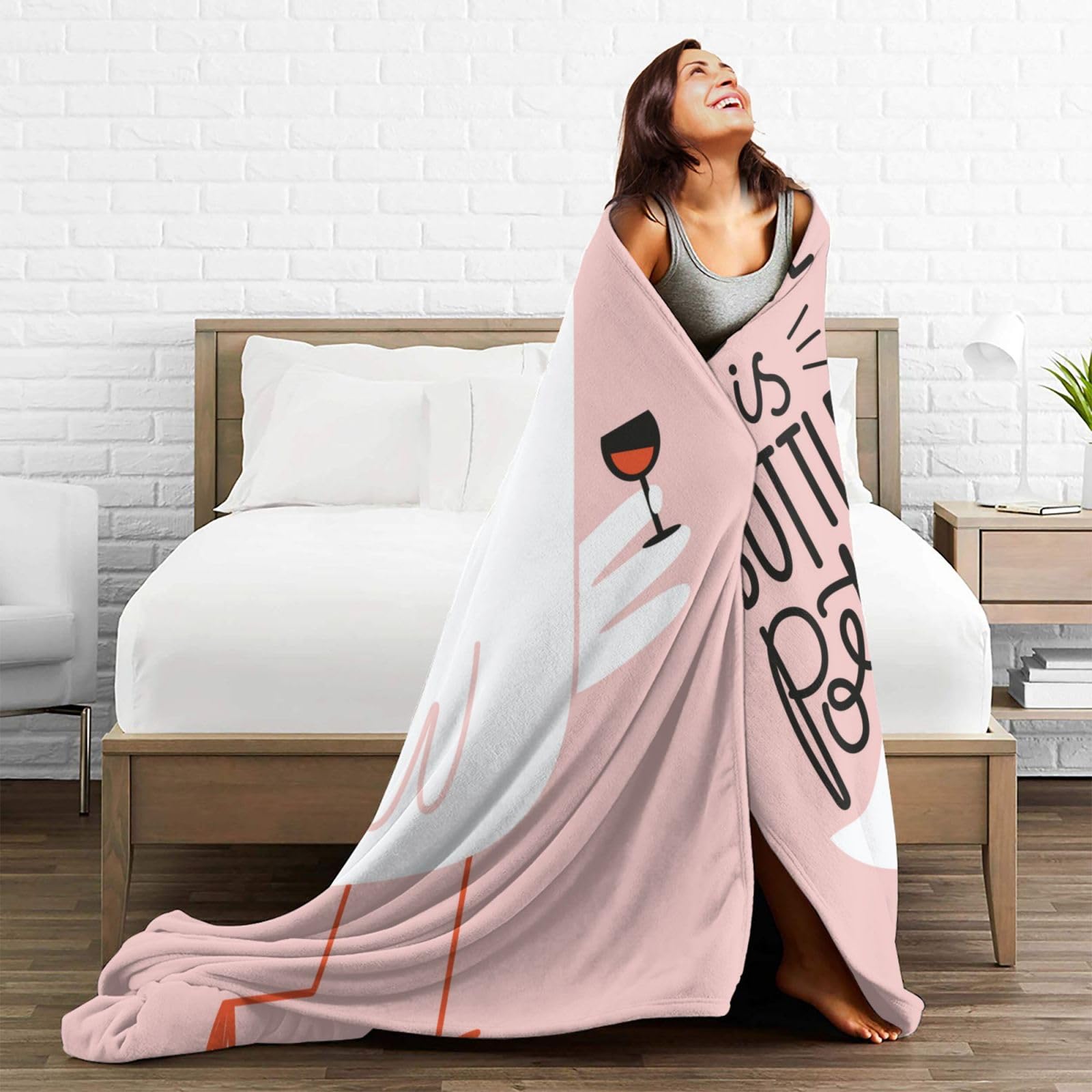 Fleece-Überwurfdecke mit Weinglas und Rotwein-Druck, wendbar, Plüsch, flauschig, groß, Flanell-Decken für Sofa, Couch, Bett, 203 x 152 cm
